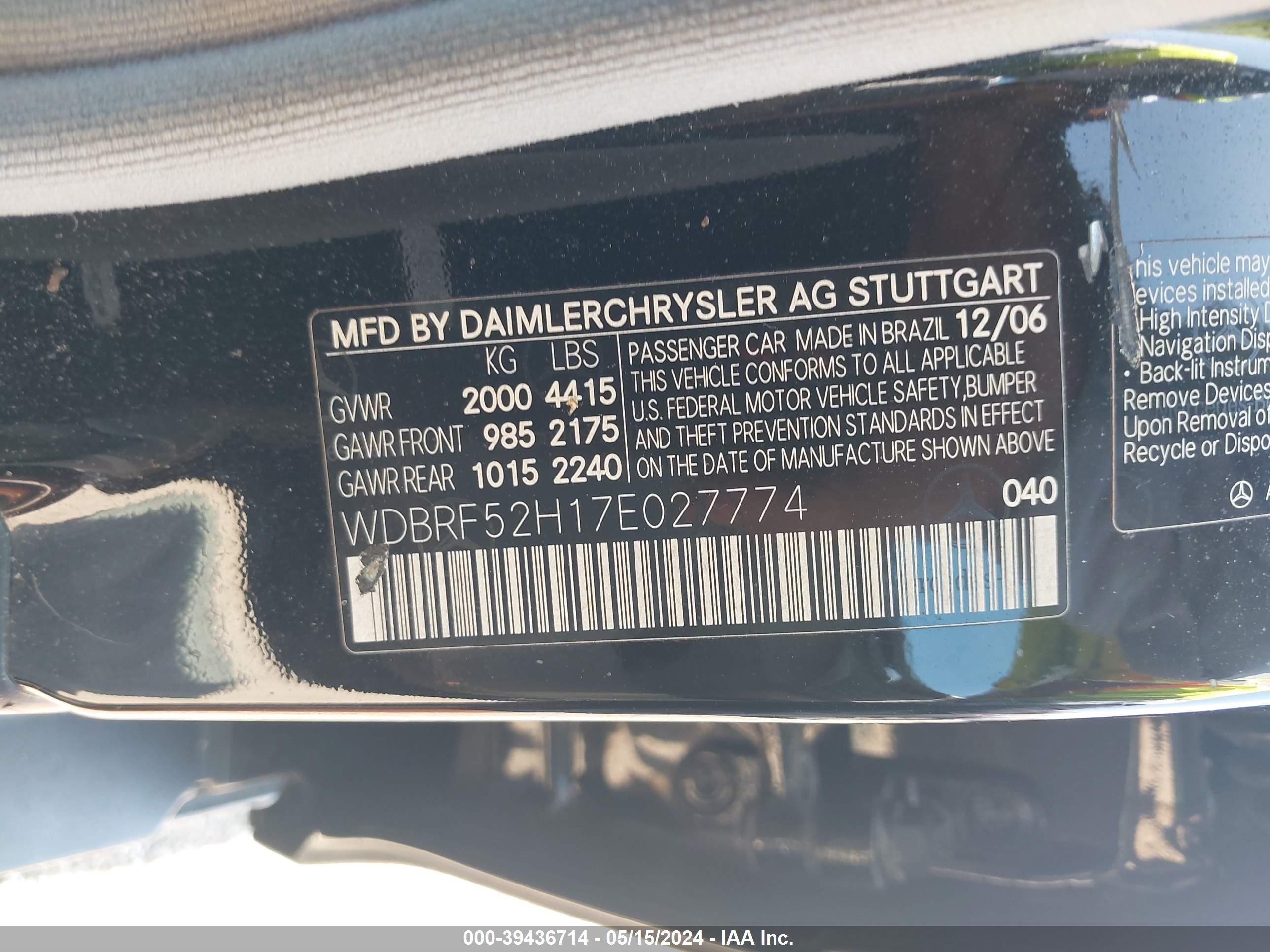 Photo 8 VIN: WDBRF52H17E027774 - MERCEDES-BENZ NULL 