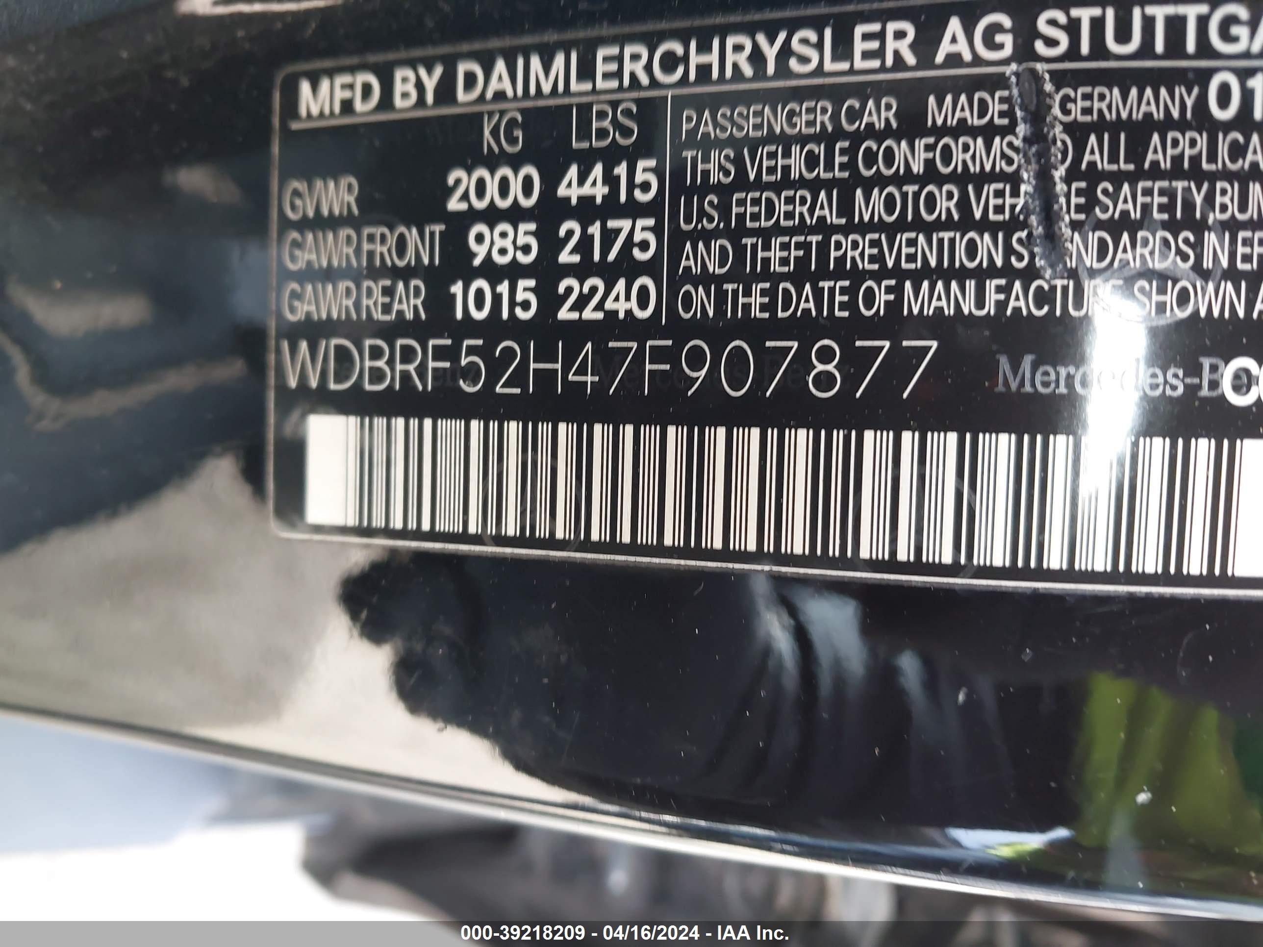 Photo 8 VIN: WDBRF52H47F907877 - MERCEDES-BENZ NULL 