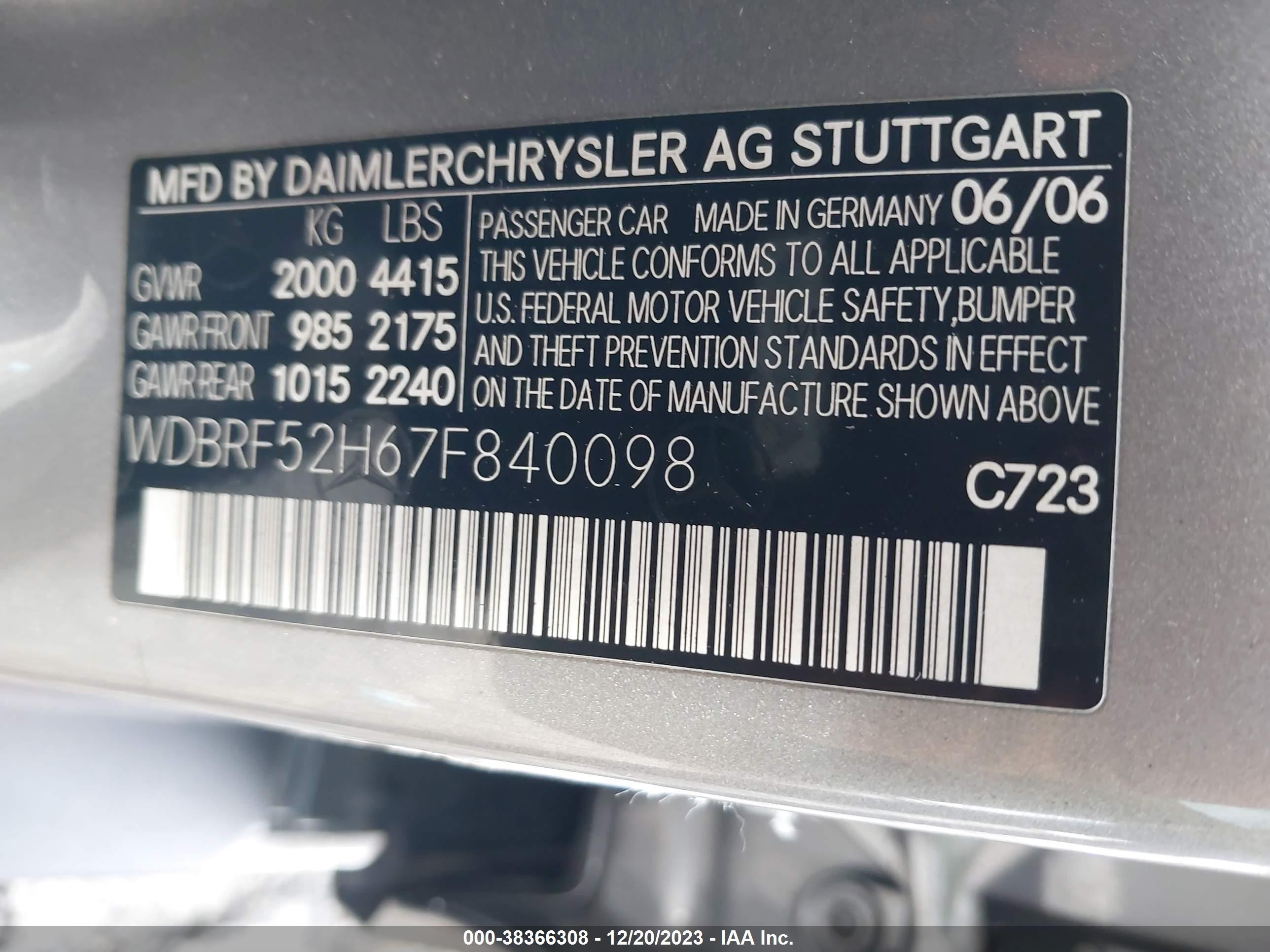 Photo 8 VIN: WDBRF52H67F840098 - MERCEDES-BENZ C-KLASSE 