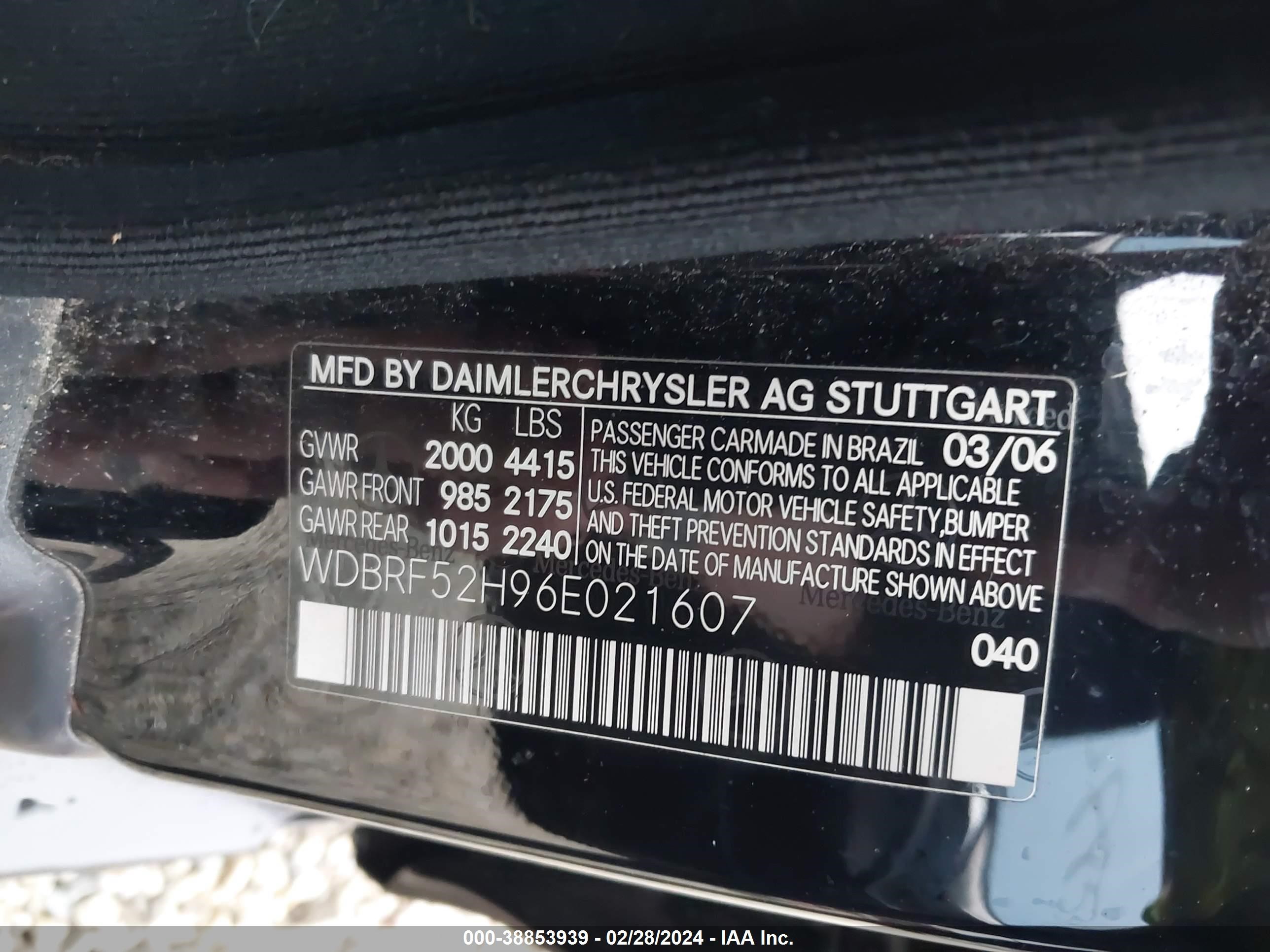 Photo 8 VIN: WDBRF52H96E021607 - MERCEDES-BENZ NULL 