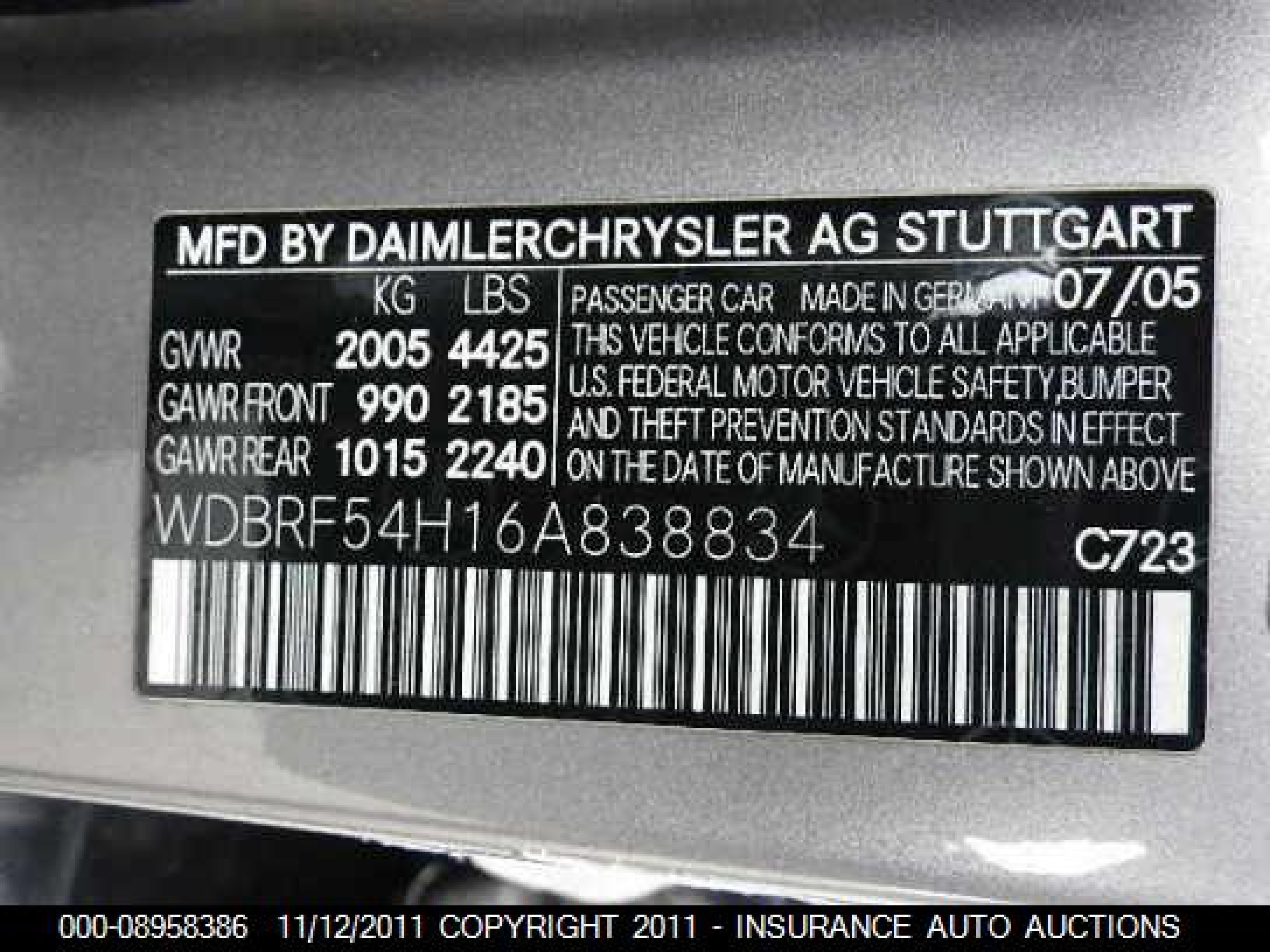 Photo 8 VIN: WDBRF54H16A838834 - MERCEDES-BENZ C-KLASSE 