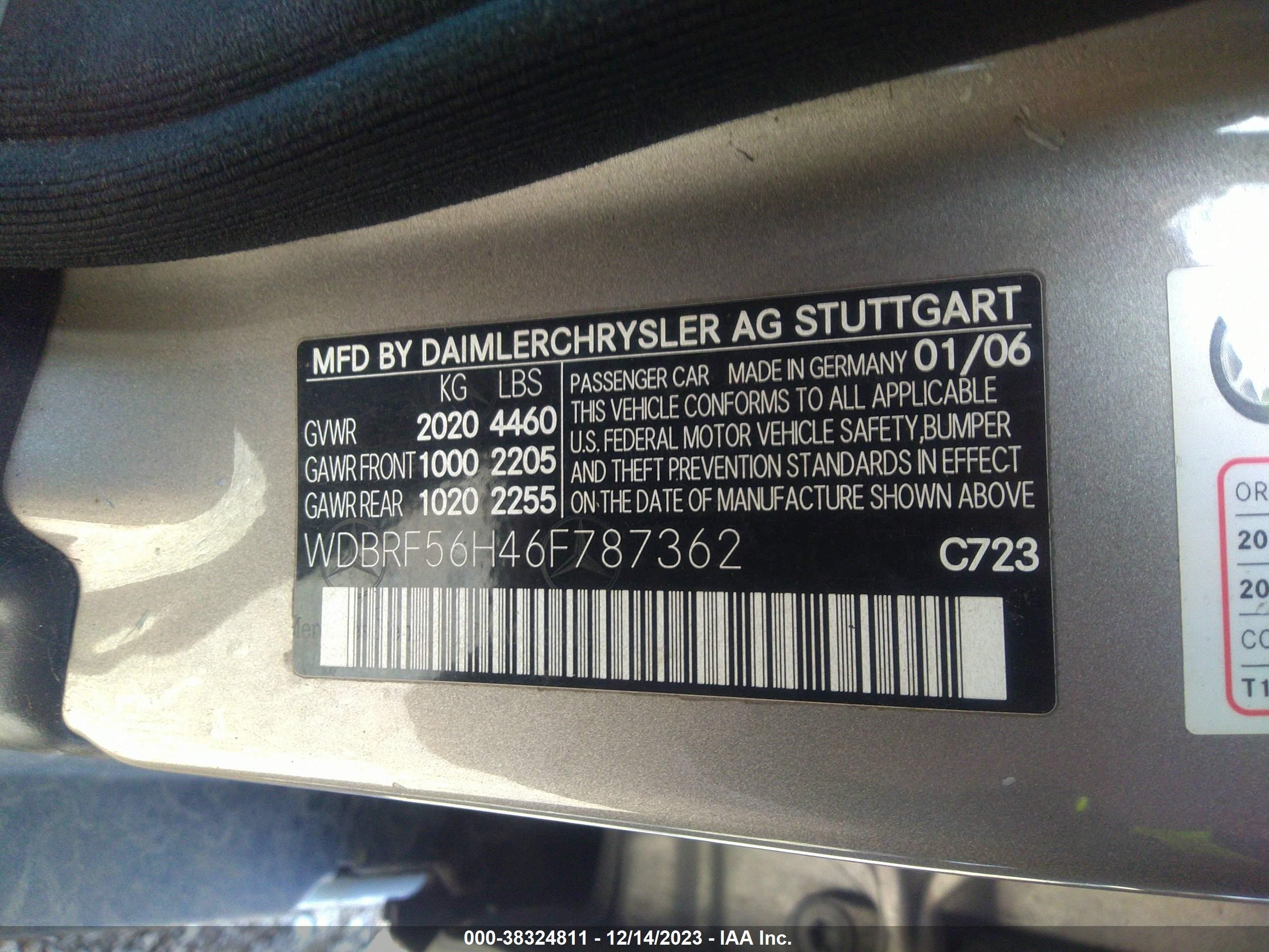 Photo 8 VIN: WDBRF56H46F787362 - MERCEDES-BENZ C-KLASSE 