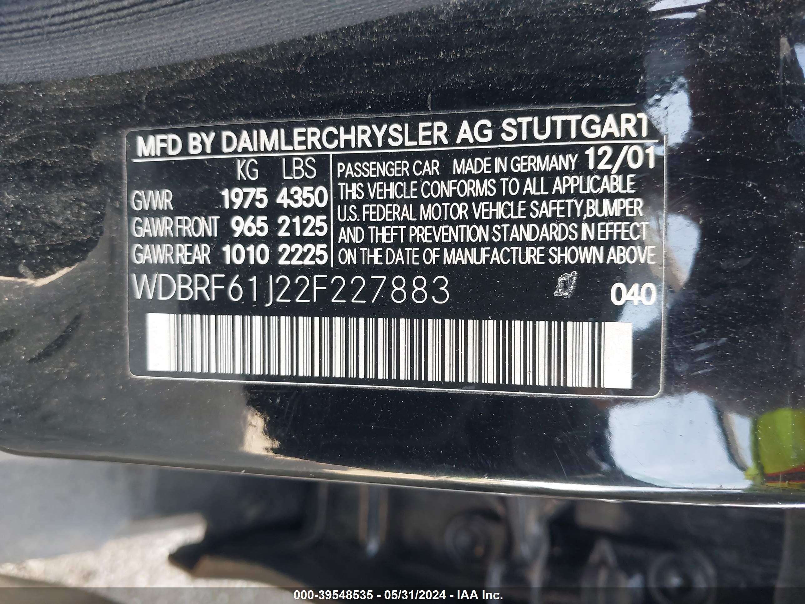 Photo 8 VIN: WDBRF61J22F227883 - MERCEDES-BENZ NULL 