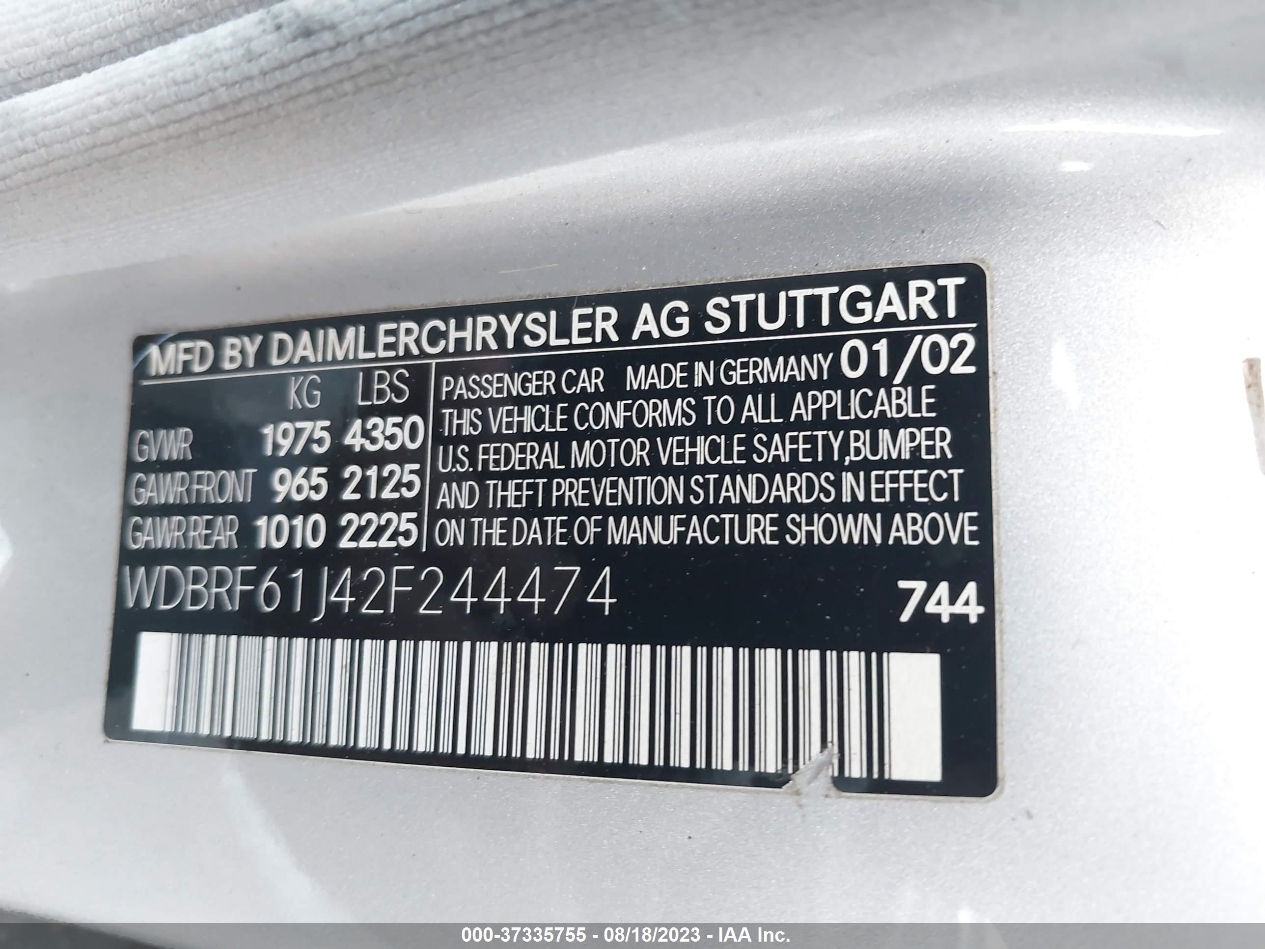 Photo 8 VIN: WDBRF61J42F244474 - MERCEDES-BENZ C-KLASSE 