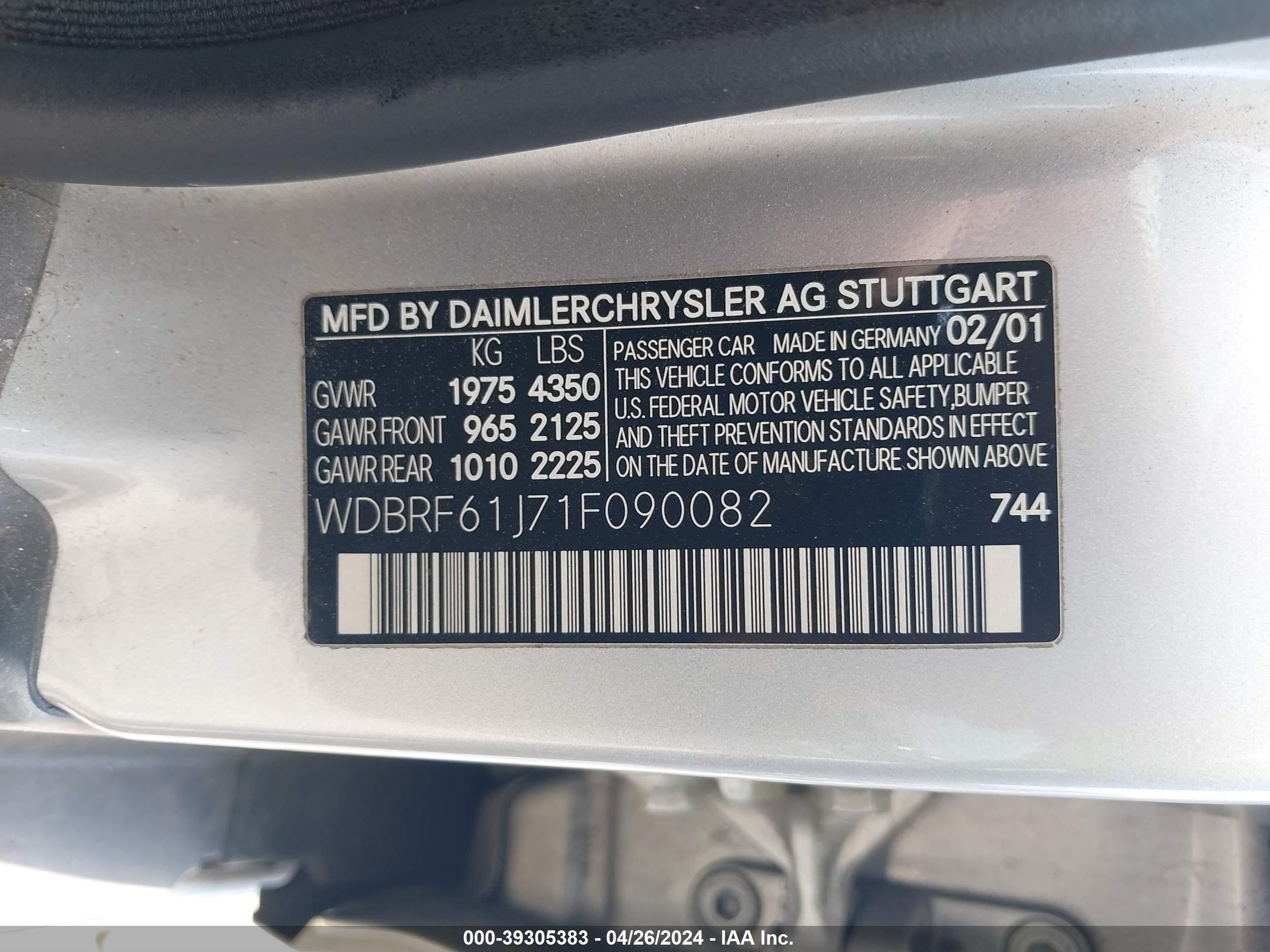 Photo 8 VIN: WDBRF61J71F090082 - MERCEDES-BENZ NULL 