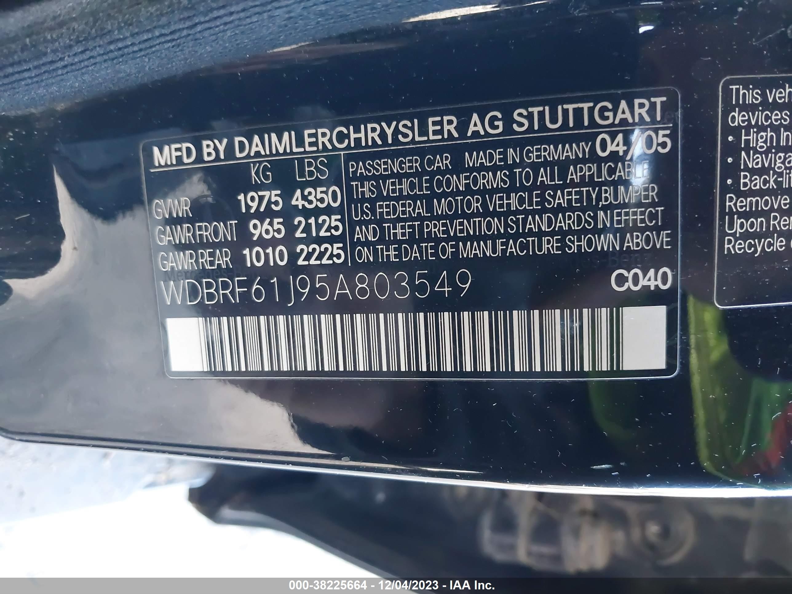 Photo 8 VIN: WDBRF61J95A803549 - MERCEDES-BENZ C-KLASSE 