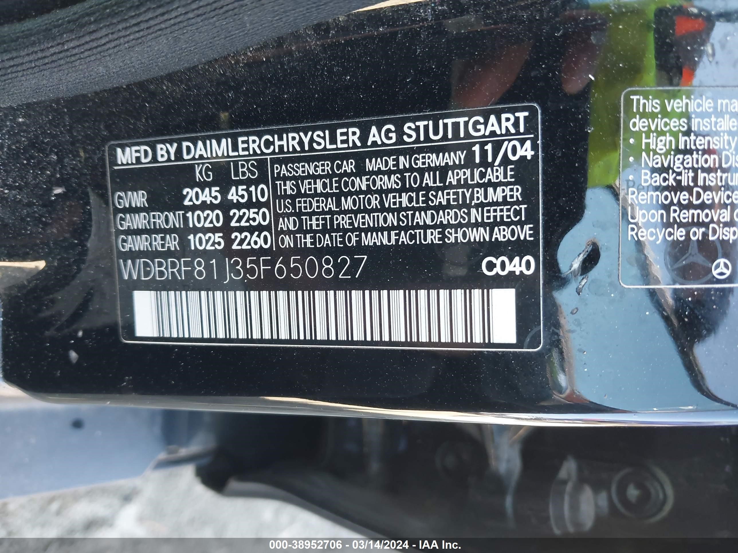 Photo 8 VIN: WDBRF81J35F650827 - MERCEDES-BENZ NULL 