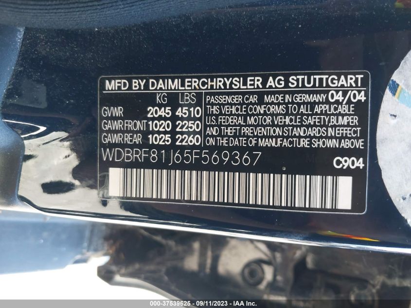 Photo 8 VIN: WDBRF81J65F569367 - MERCEDES-BENZ C-KLASSE 