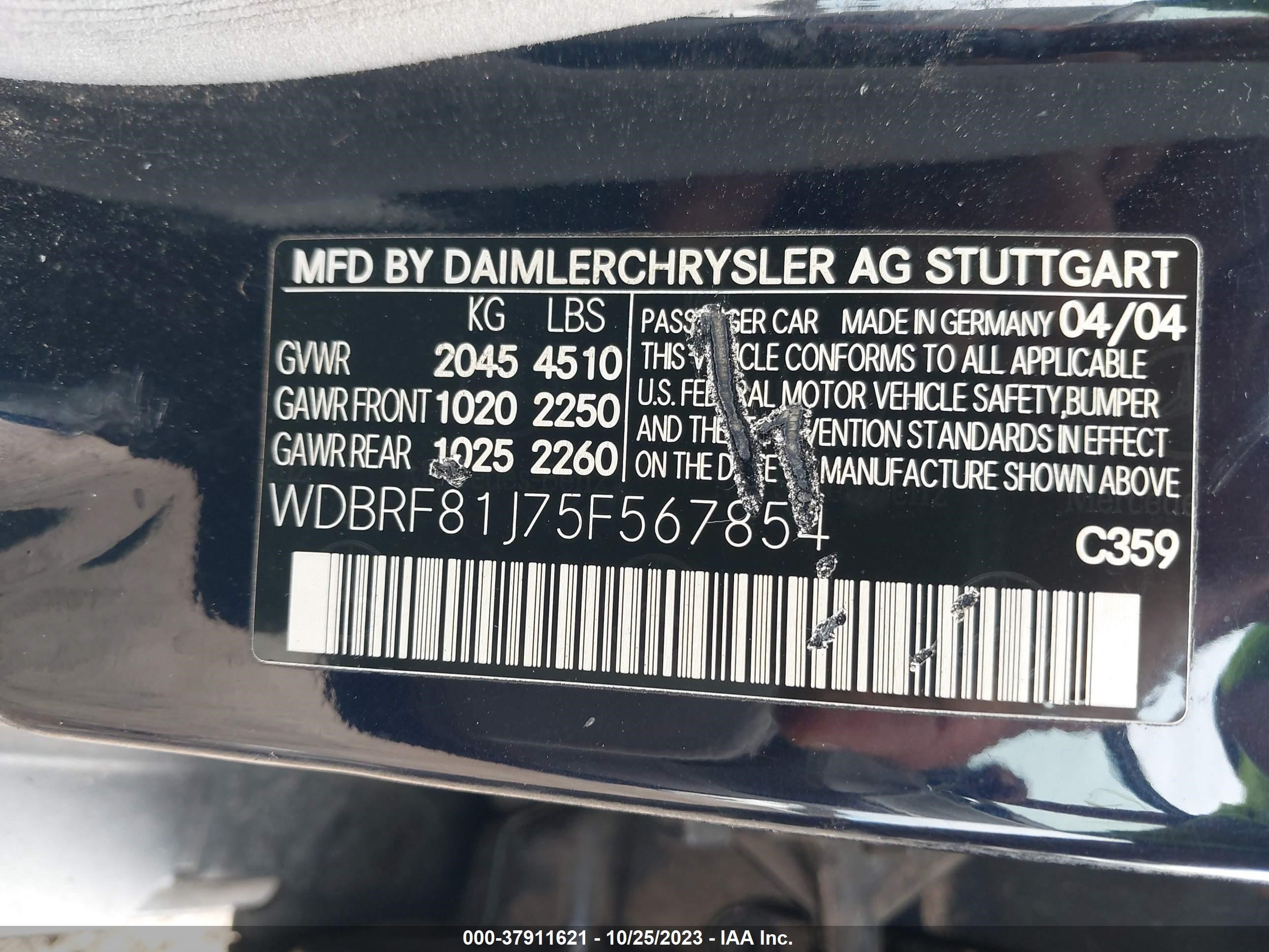 Photo 8 VIN: WDBRF81J75F567854 - MERCEDES-BENZ C-KLASSE 