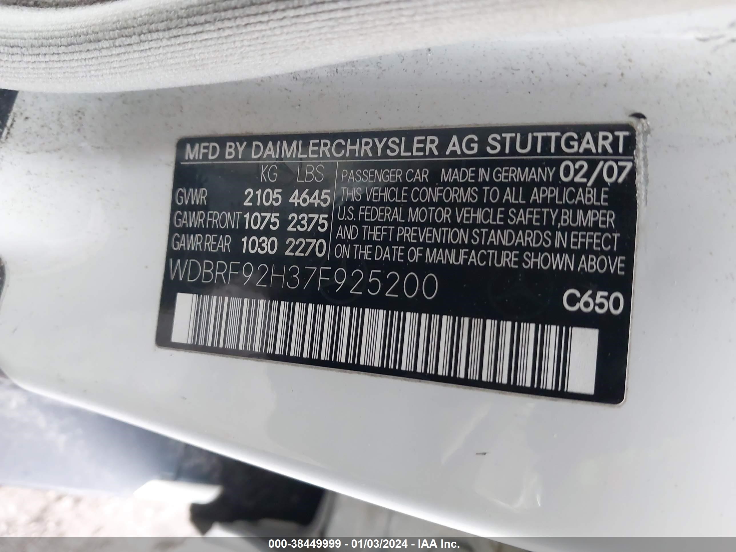 Photo 8 VIN: WDBRF92H37F925200 - MERCEDES-BENZ NULL 