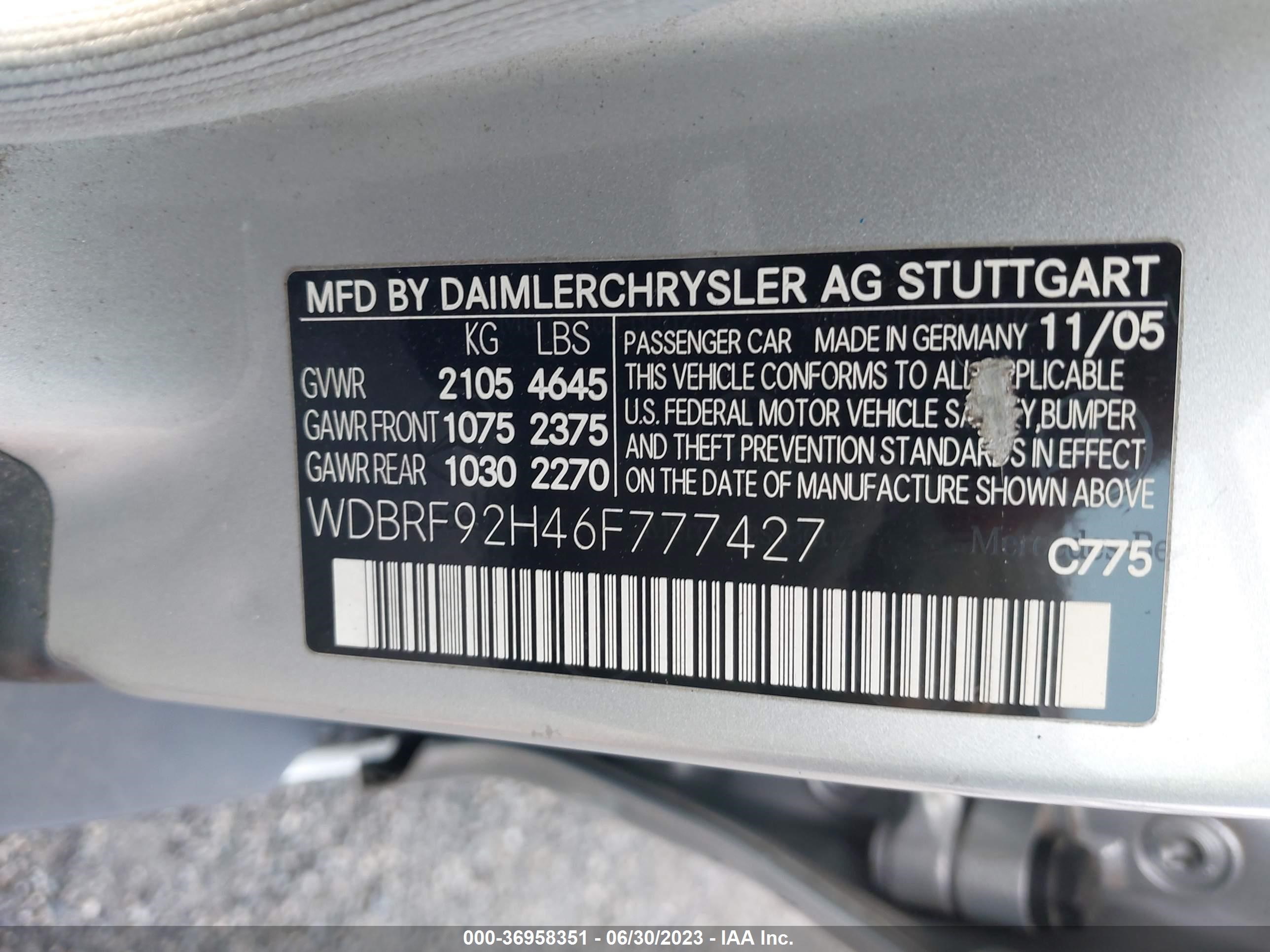 Photo 8 VIN: WDBRF92H46F777427 - MERCEDES-BENZ C-KLASSE 