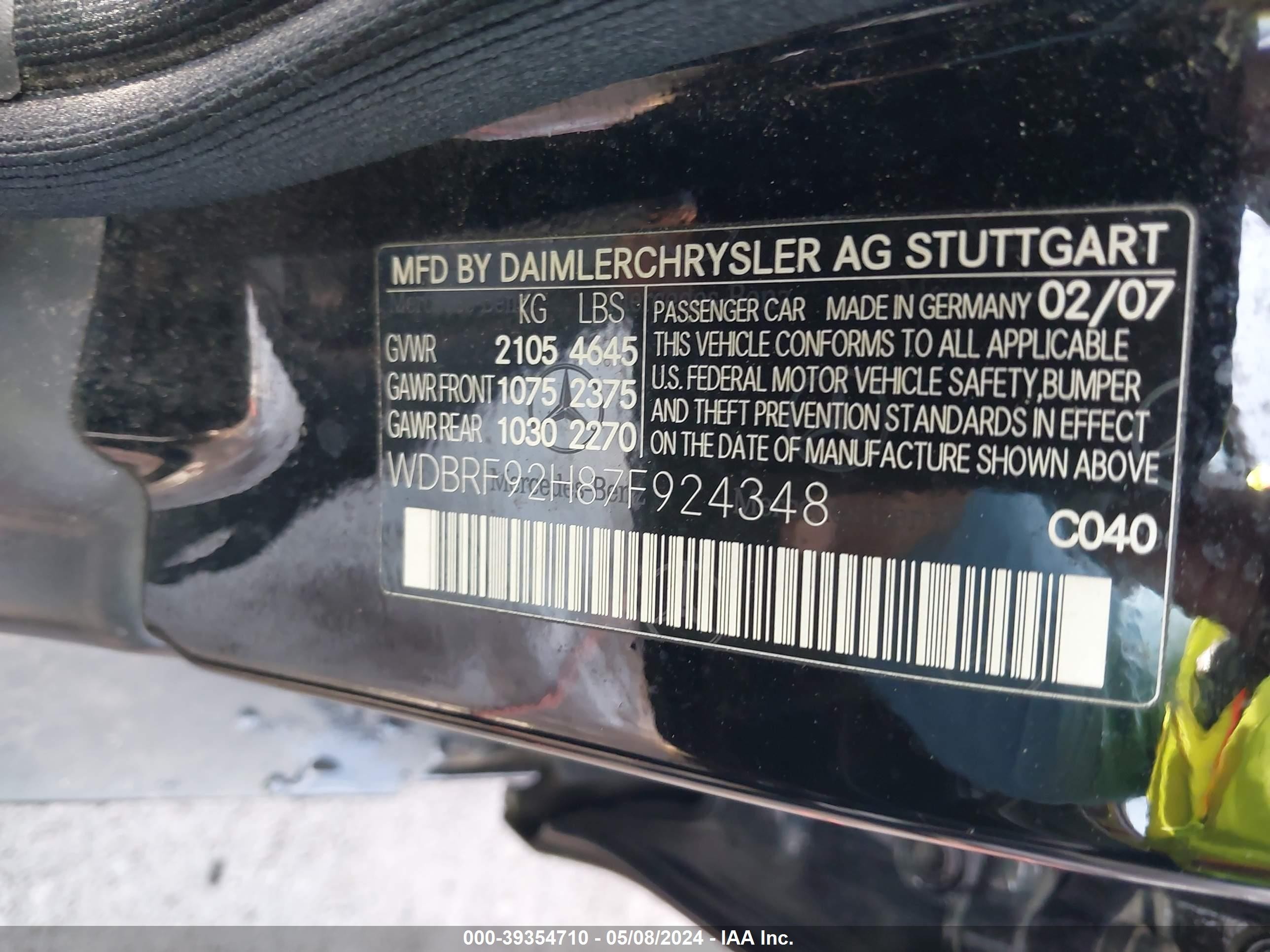 Photo 8 VIN: WDBRF92H87F924348 - MERCEDES-BENZ NULL 