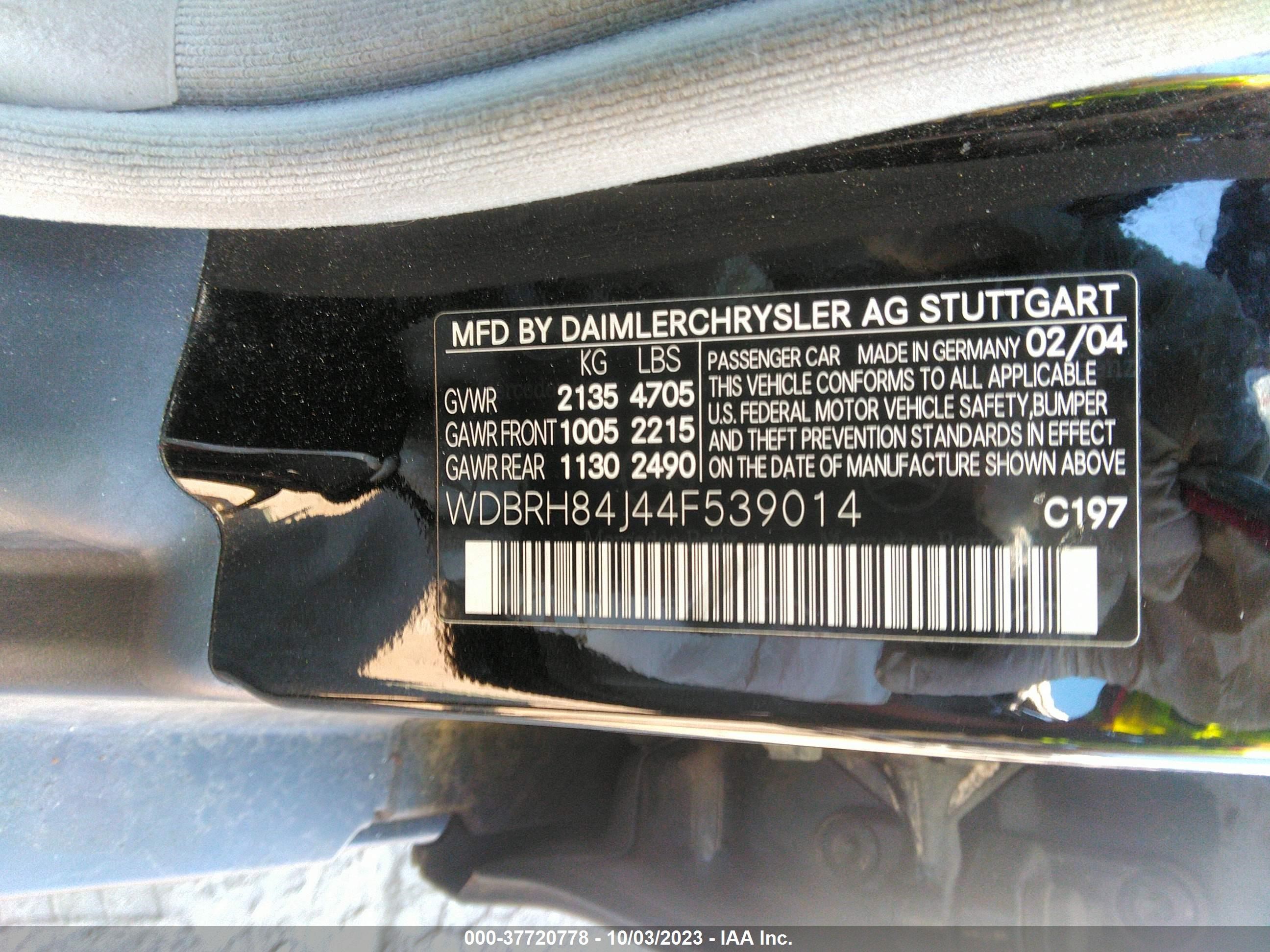 Photo 8 VIN: WDBRH84J44F539014 - MERCEDES-BENZ C-KLASSE 