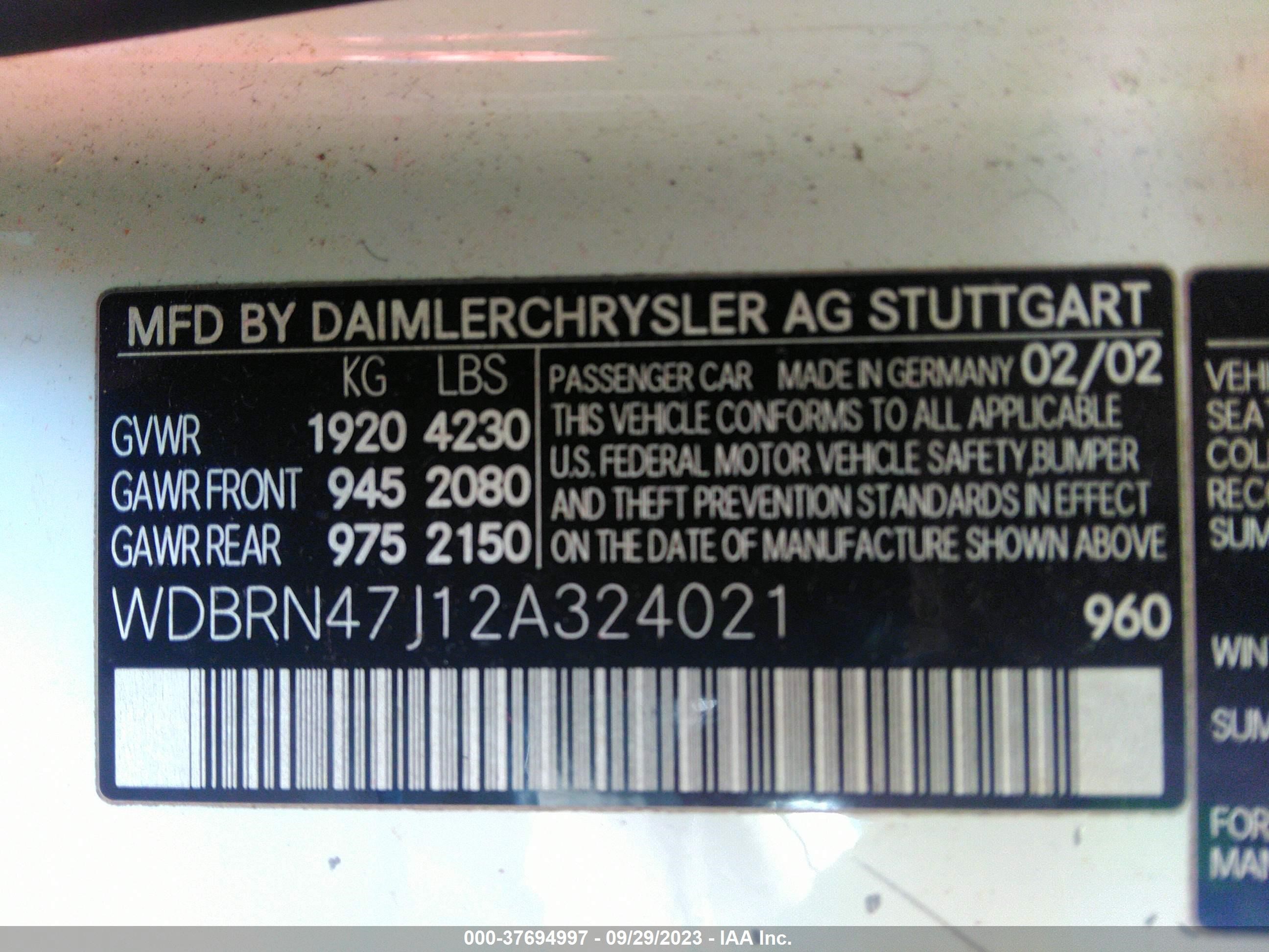 Photo 8 VIN: WDBRN47J12A324021 - MERCEDES-BENZ C-KLASSE 