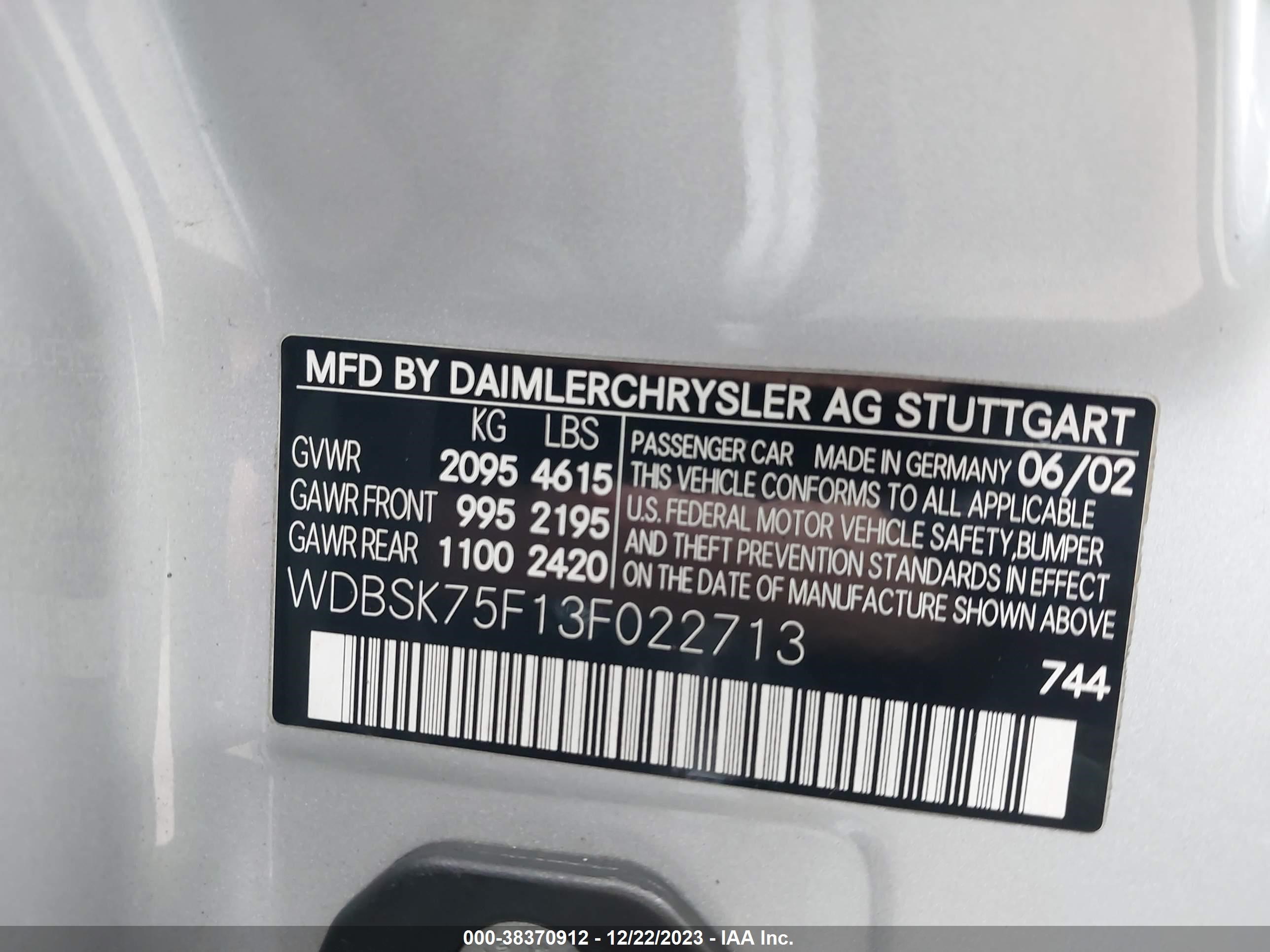 Photo 8 VIN: WDBSK75F13F022713 - MERCEDES-BENZ SL-KLASSE 