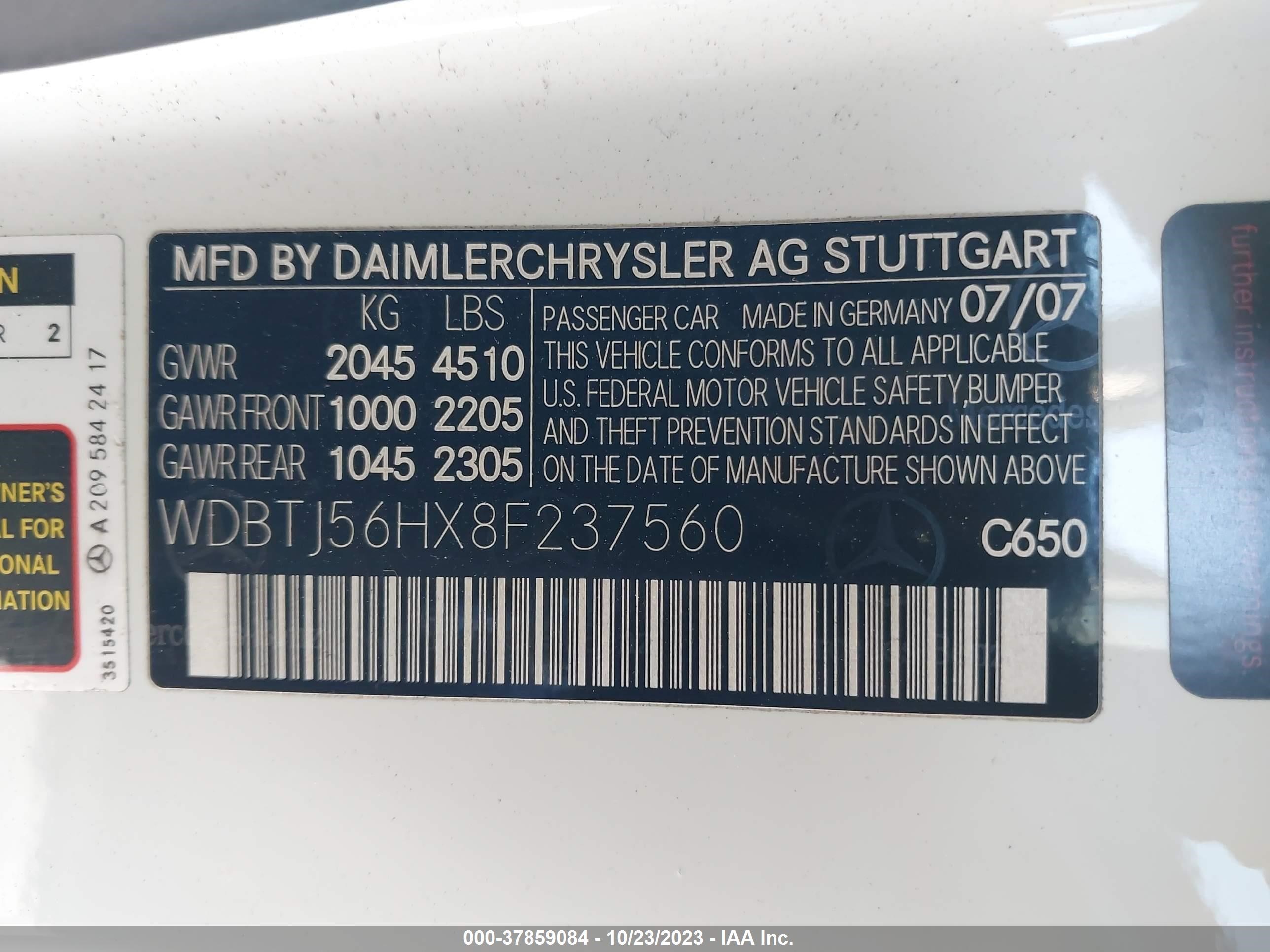 Photo 8 VIN: WDBTJ56HX8F237560 - MERCEDES-BENZ CLK-KLASSE 