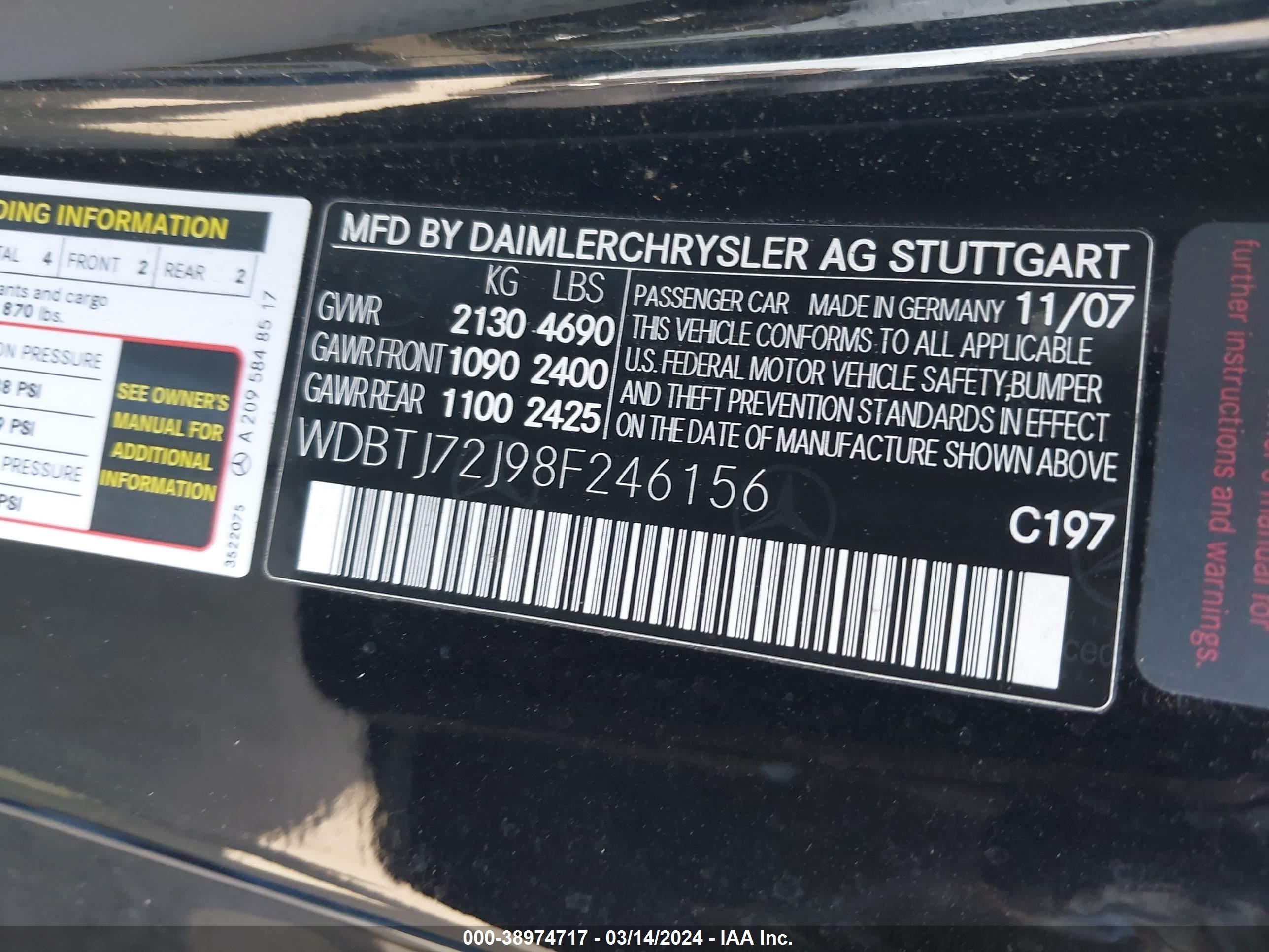 Photo 8 VIN: WDBTJ72J98F246156 - MERCEDES-BENZ ALL 