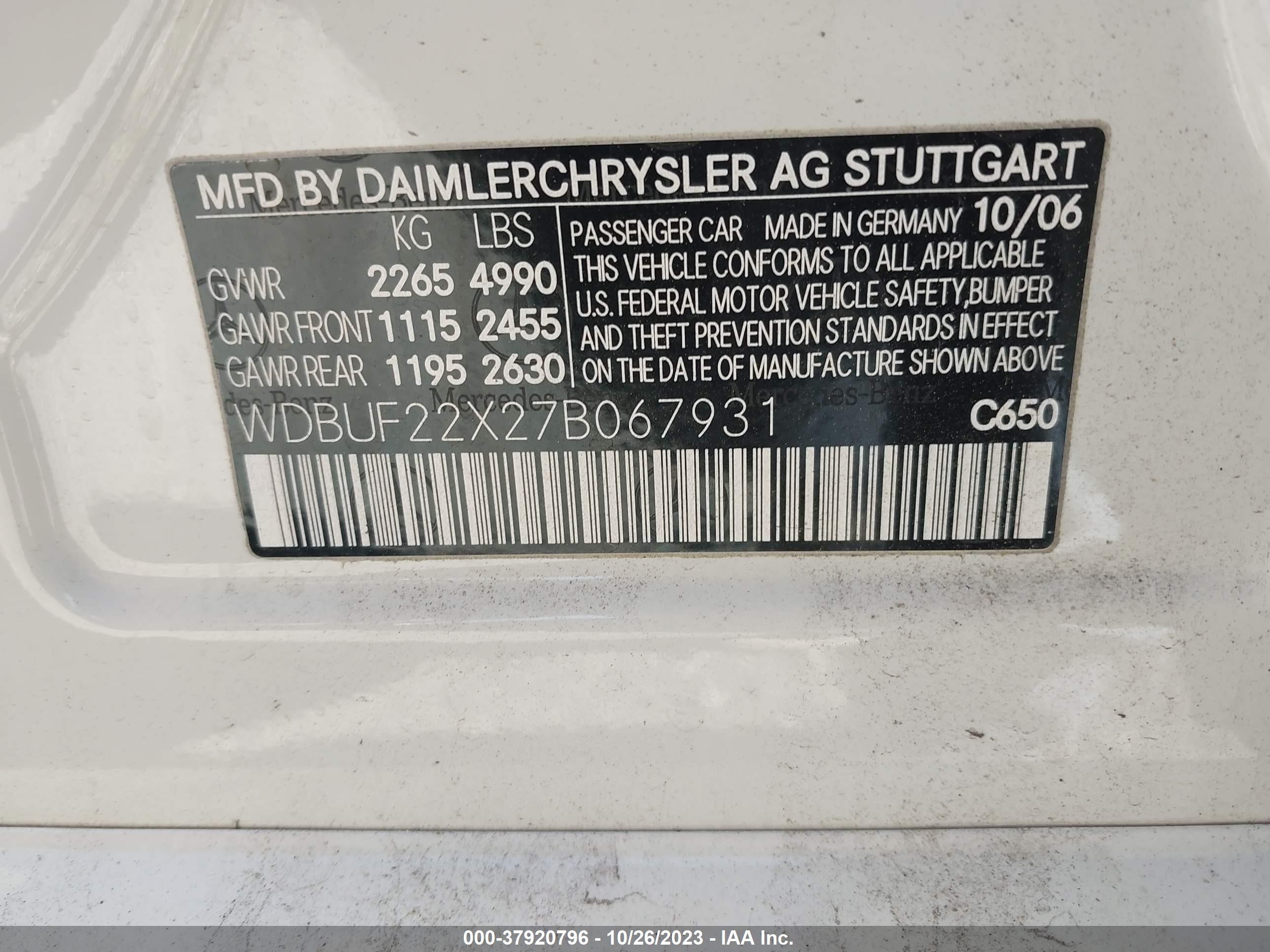 Photo 8 VIN: WDBUF22X27B067931 - MERCEDES-BENZ E-KLASSE 