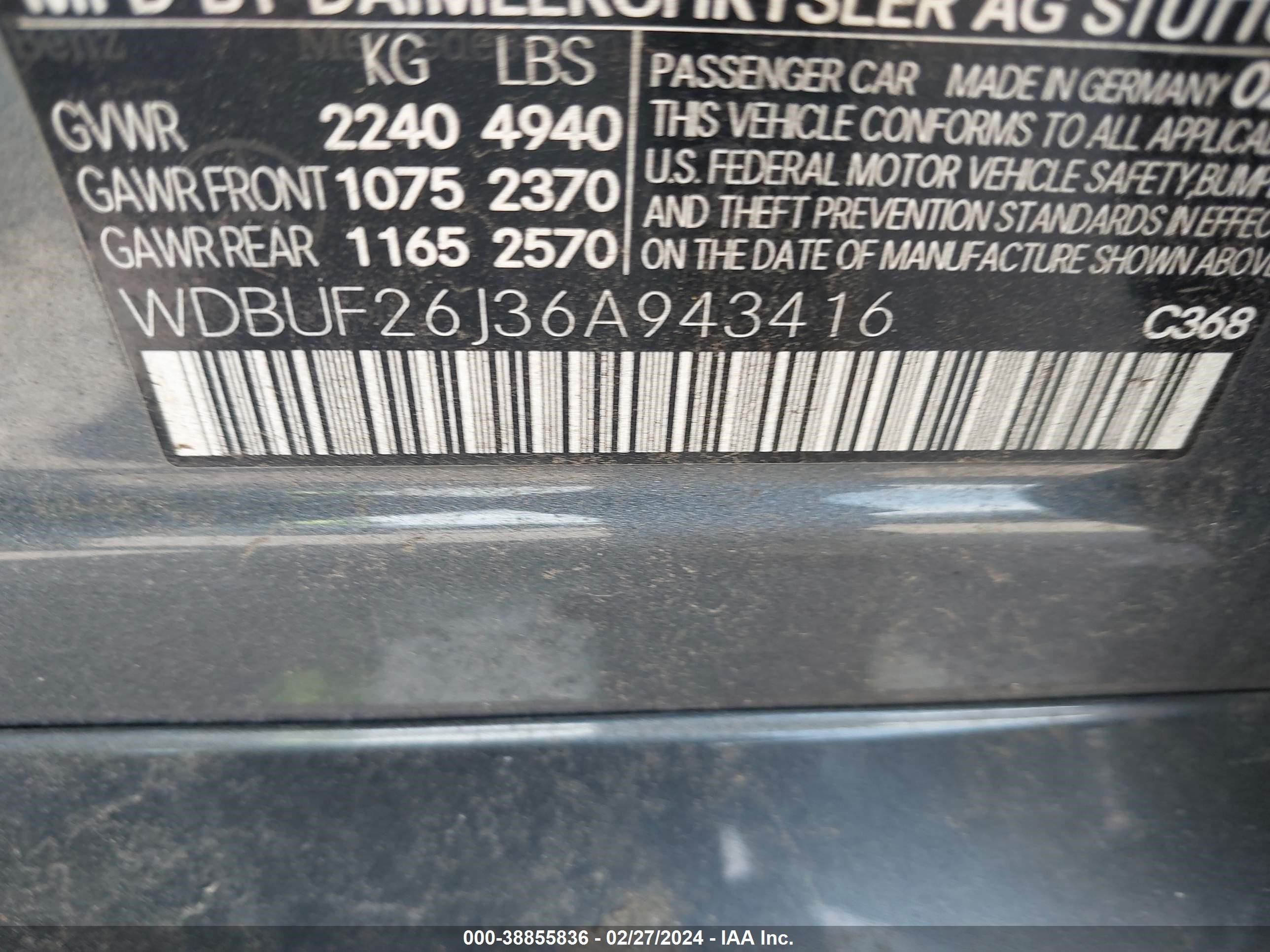 Photo 8 VIN: WDBUF26J36A943416 - MERCEDES-BENZ NULL 