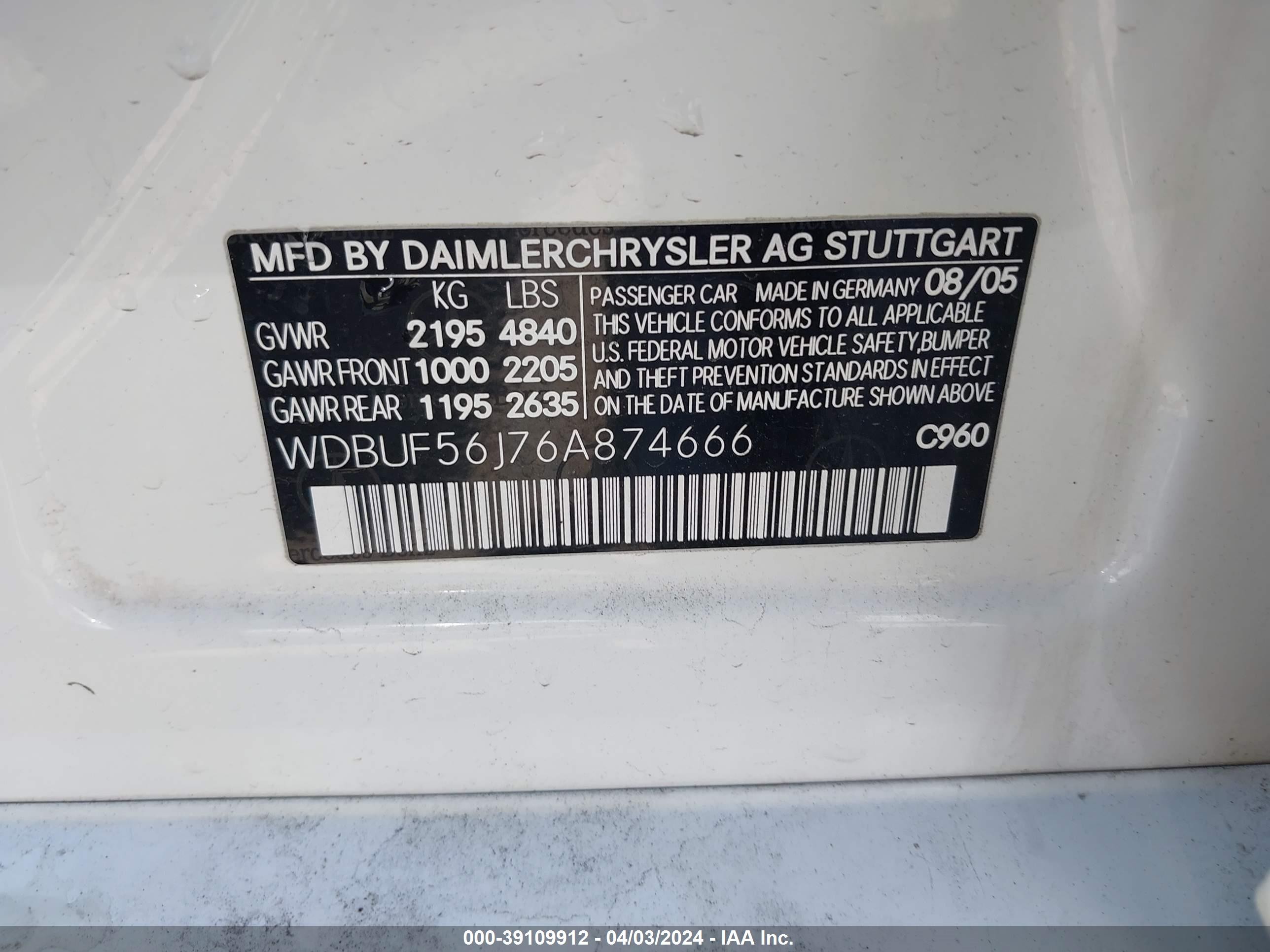 Photo 8 VIN: WDBUF56J76A874666 - MERCEDES-BENZ NULL 