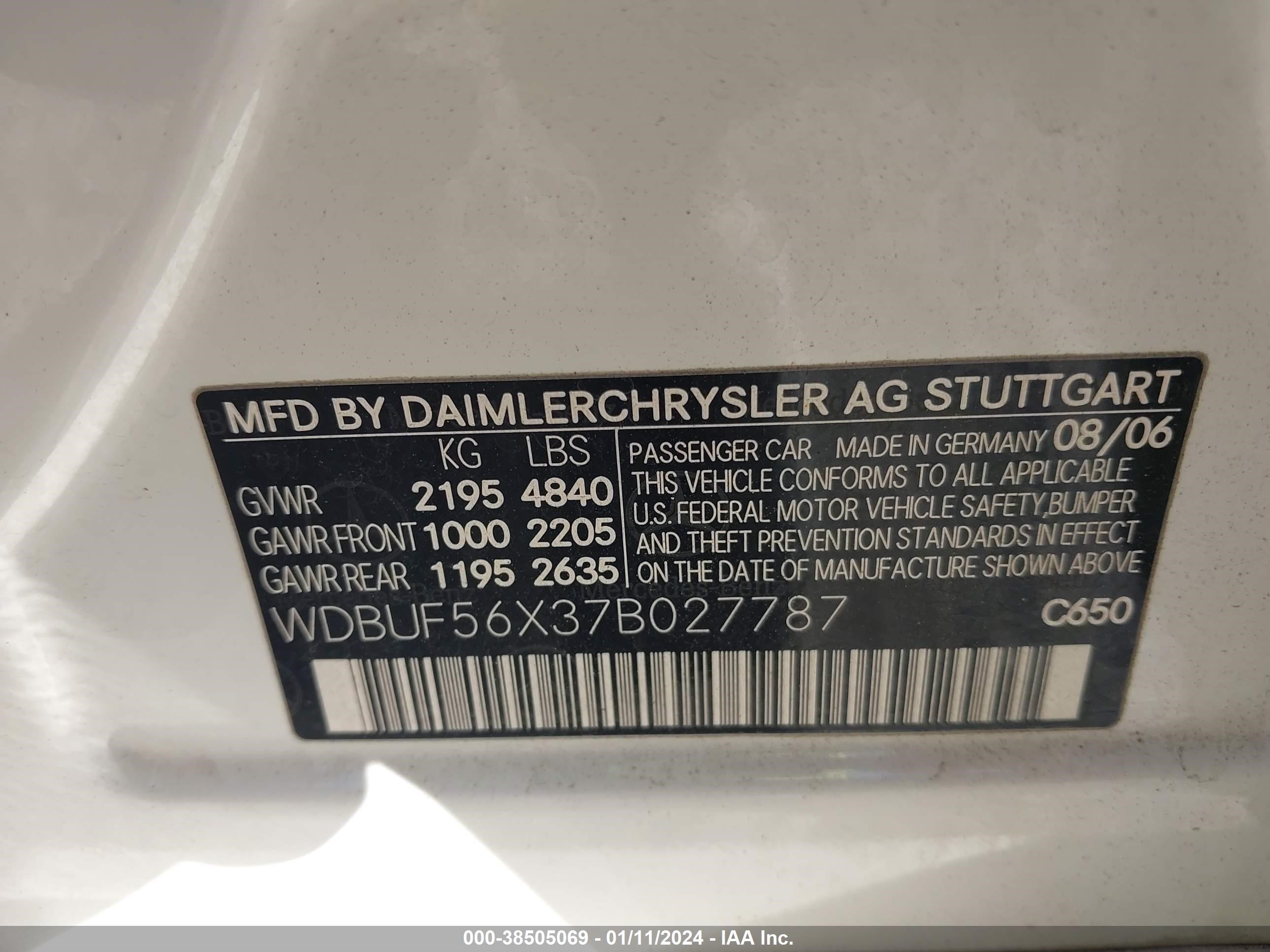 Photo 8 VIN: WDBUF56X37B027787 - MERCEDES-BENZ E-KLASSE 