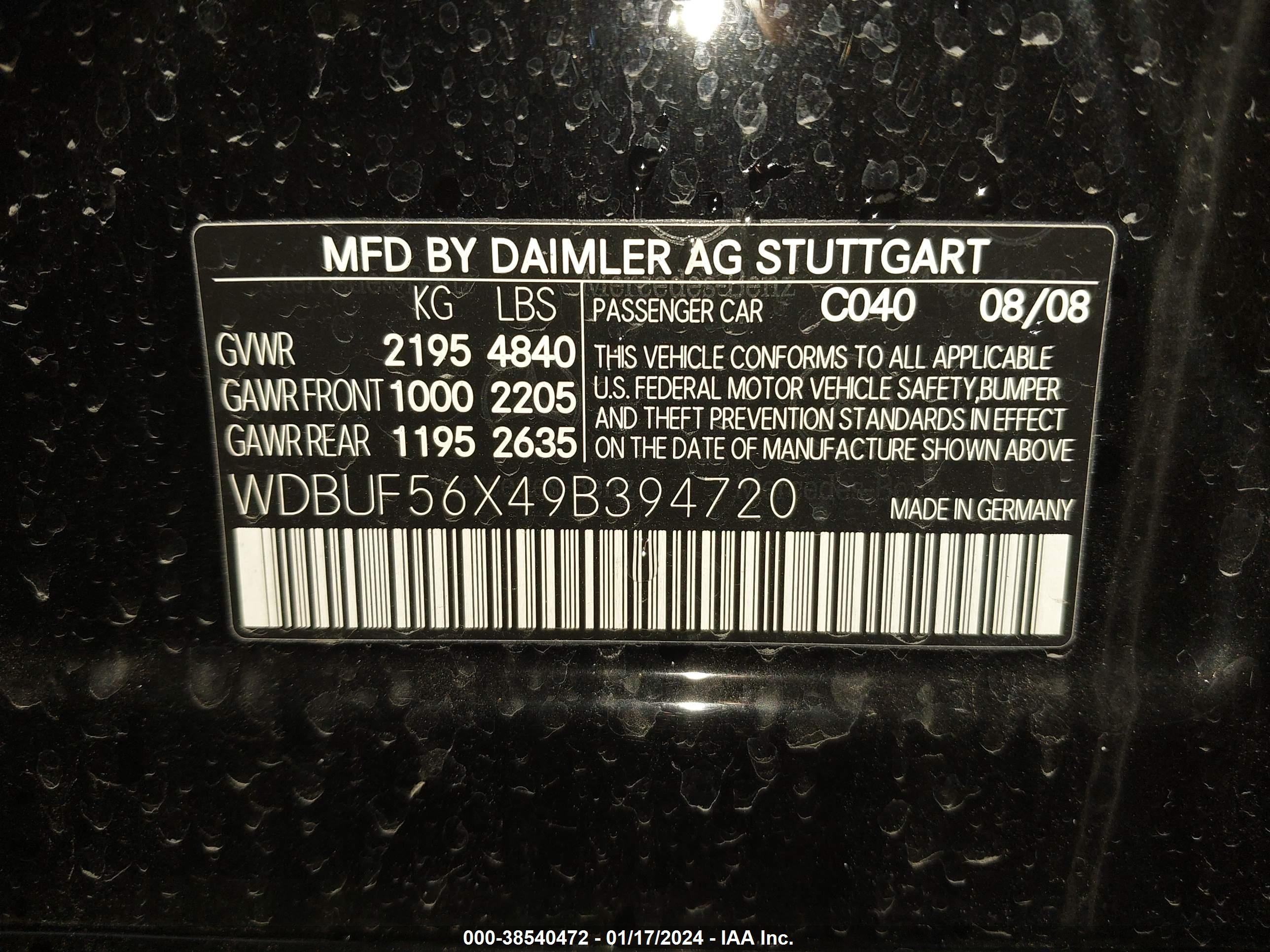 Photo 8 VIN: WDBUF56X49B394720 - MERCEDES-BENZ E-KLASSE 