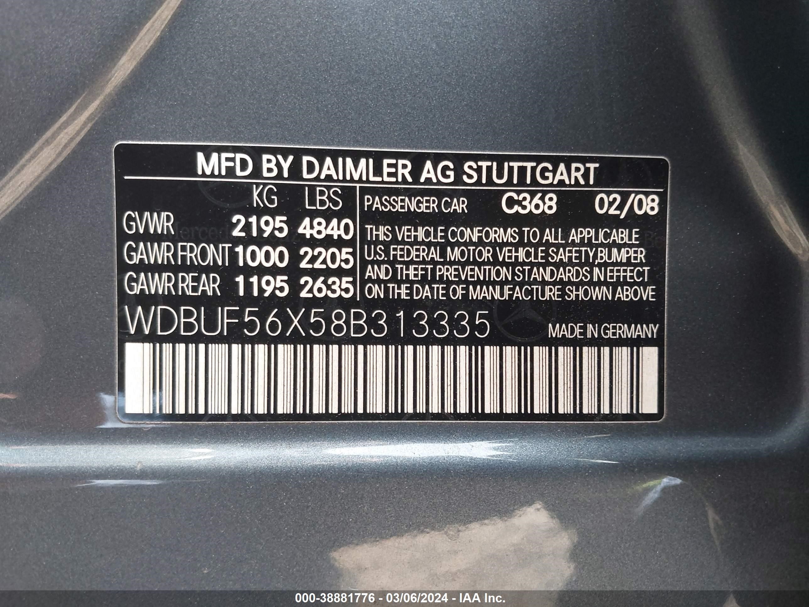 Photo 8 VIN: WDBUF56X58B313335 - MERCEDES-BENZ NULL 