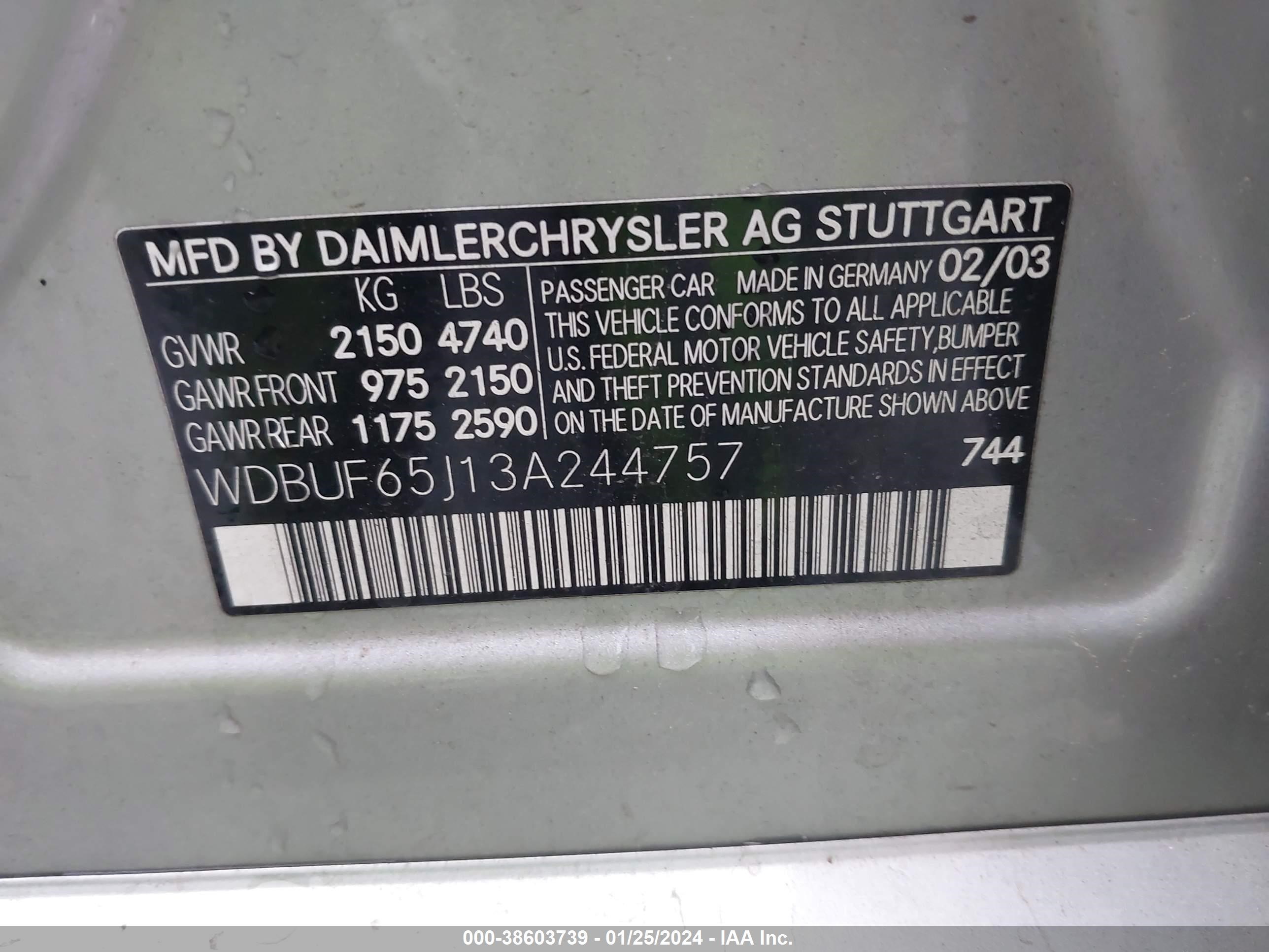 Photo 8 VIN: WDBUF65J13A244757 - MERCEDES-BENZ E-KLASSE 