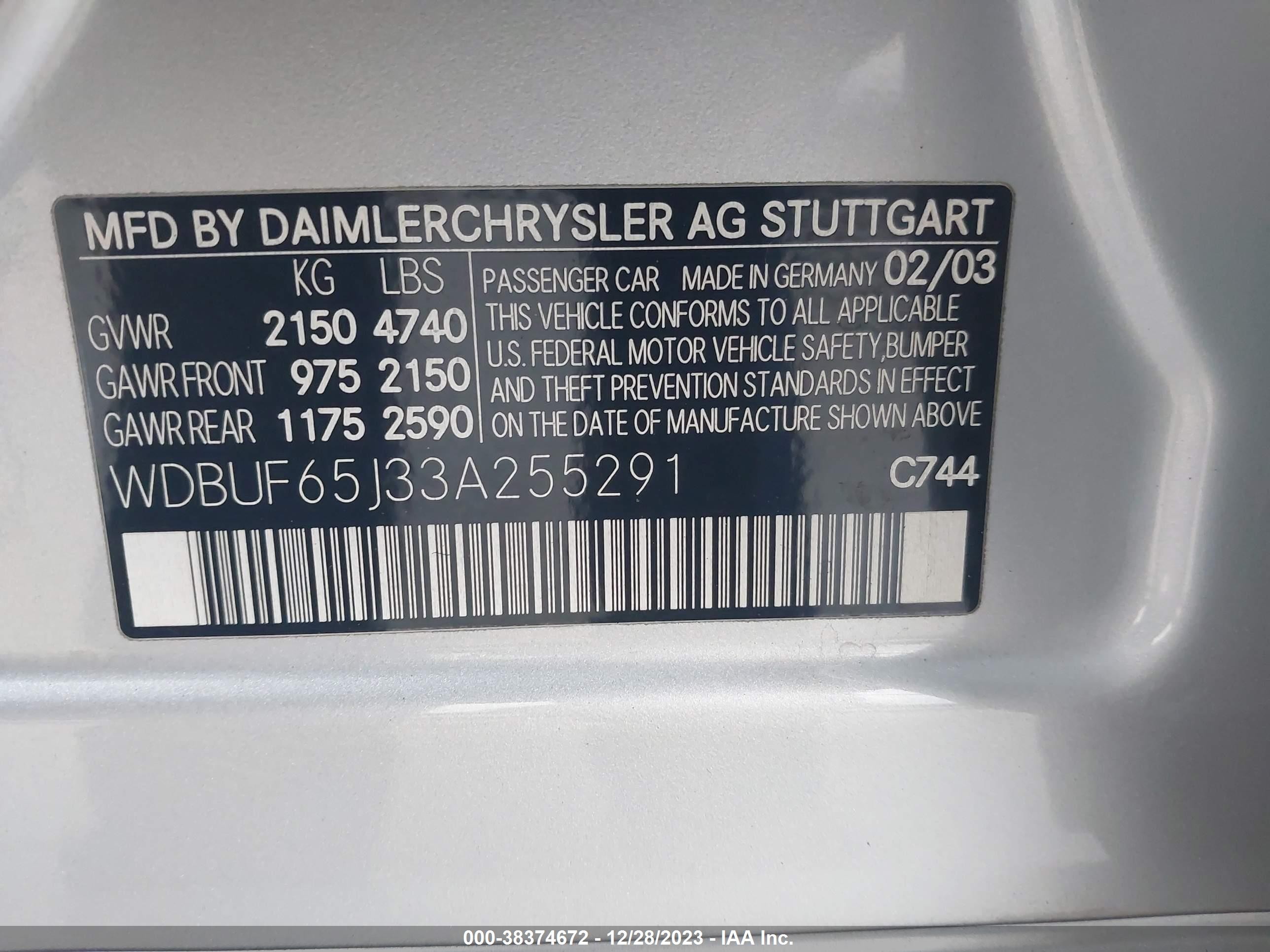 Photo 8 VIN: WDBUF65J33A255291 - MERCEDES-BENZ E-KLASSE 