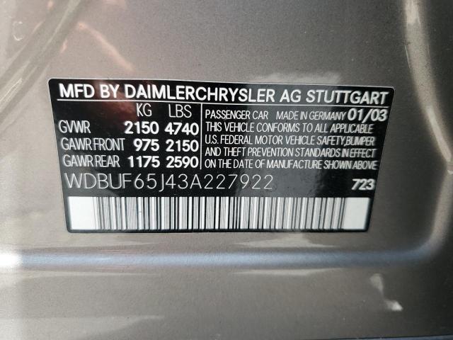 Photo 11 VIN: WDBUF65J43A227922 - MERCEDES-BENZ E-CLASS 