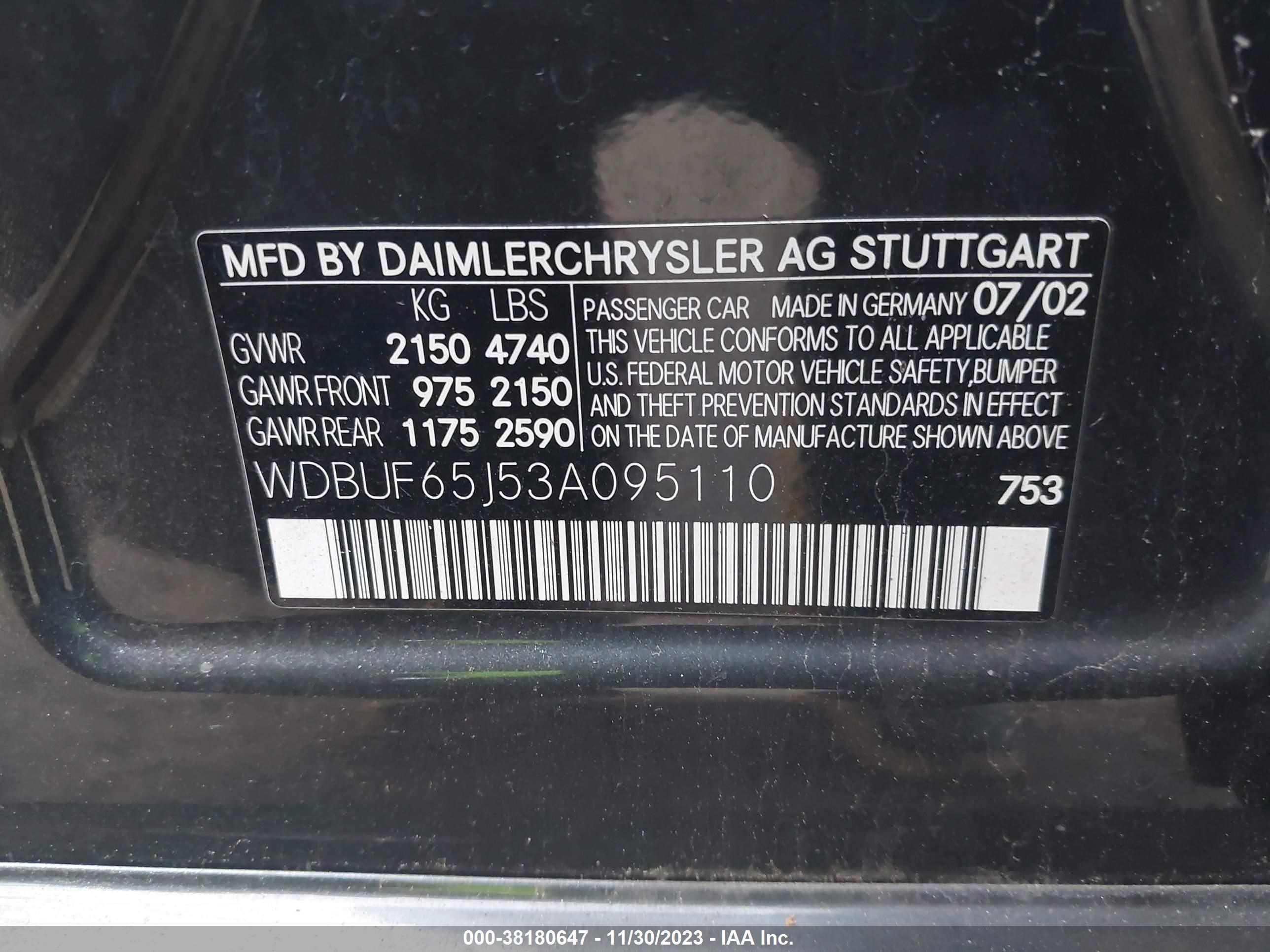 Photo 8 VIN: WDBUF65J53A095110 - MERCEDES-BENZ E-KLASSE 