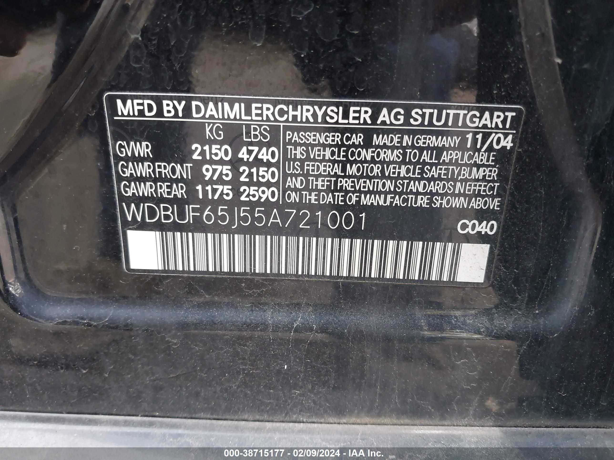 Photo 8 VIN: WDBUF65J55A721001 - MERCEDES-BENZ E-KLASSE 