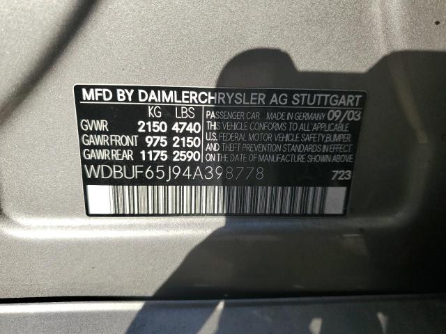 Photo 11 VIN: WDBUF65J94A398778 - MERCEDES-BENZ E 320 