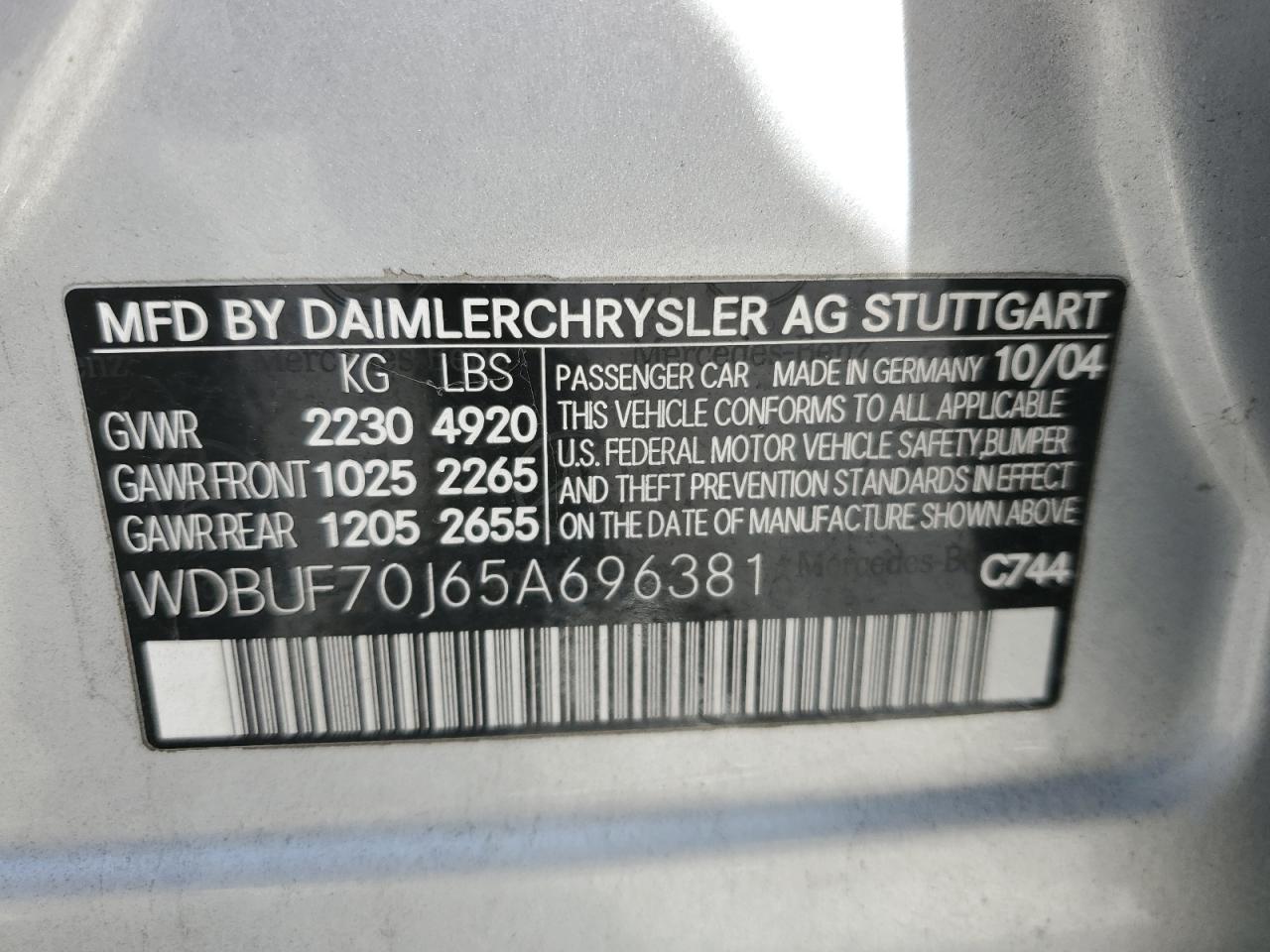 Photo 11 VIN: WDBUF70J65A696381 - MERCEDES-BENZ E-KLASSE 