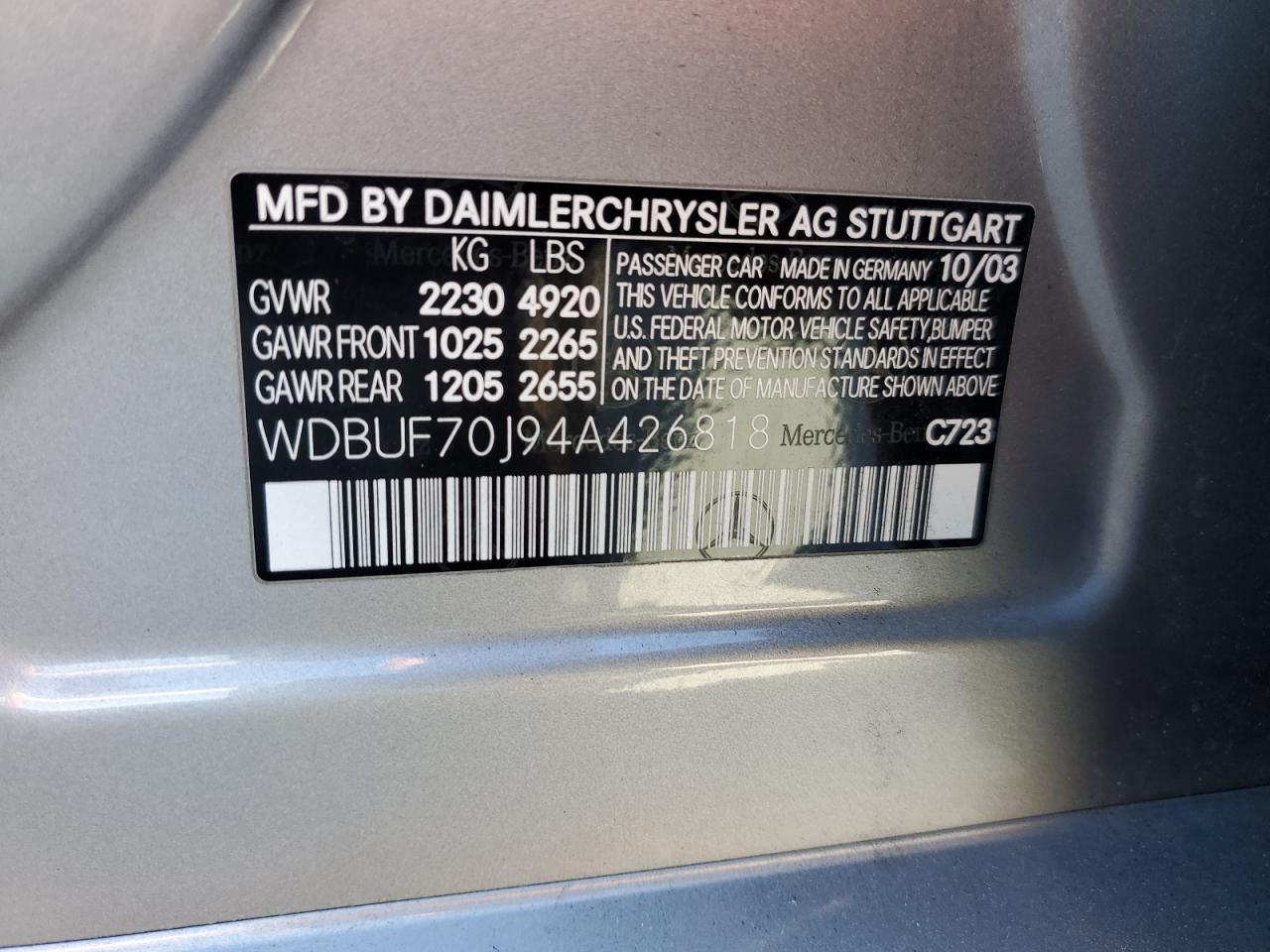 Photo 11 VIN: WDBUF70J94A426818 - MERCEDES-BENZ E-KLASSE 