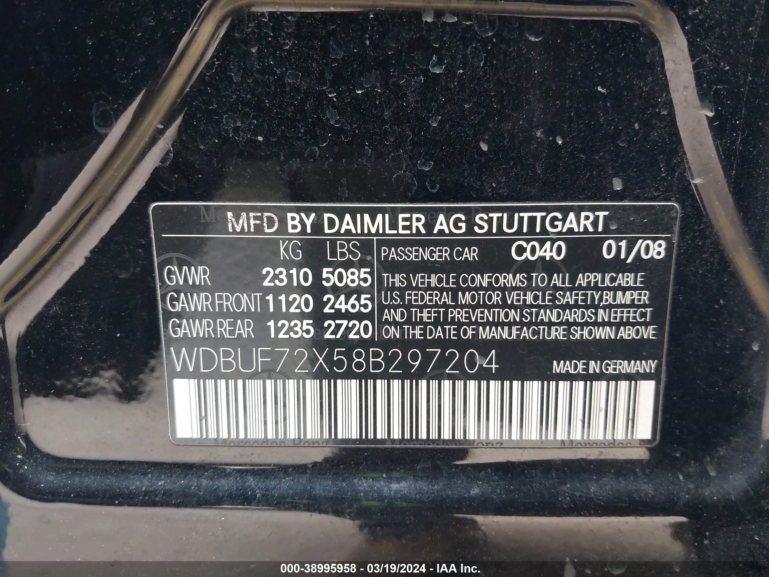 Photo 8 VIN: WDBUF72X58B297204 - MERCEDES-BENZ NULL 