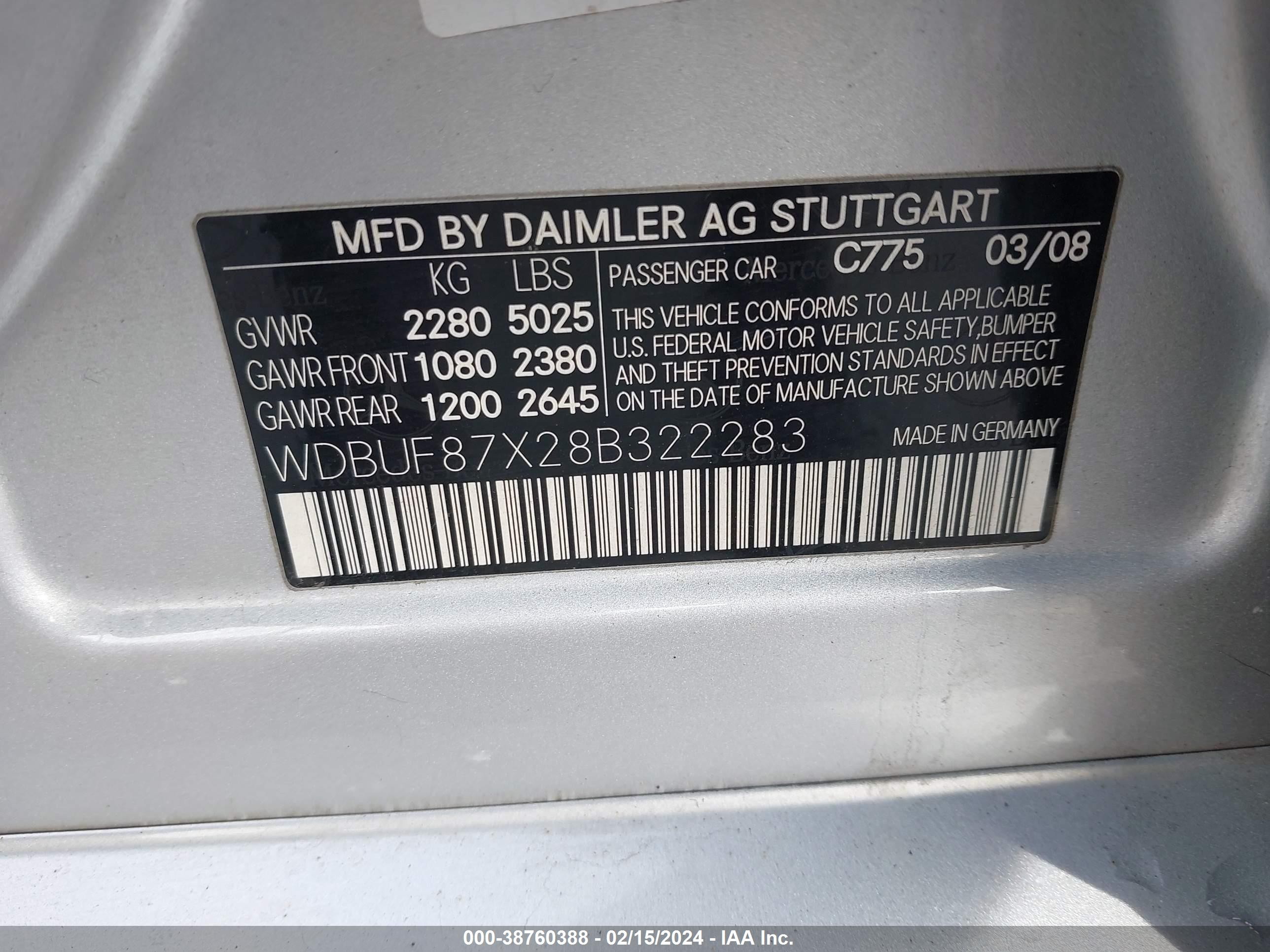 Photo 8 VIN: WDBUF87X28B322283 - MERCEDES-BENZ NULL 