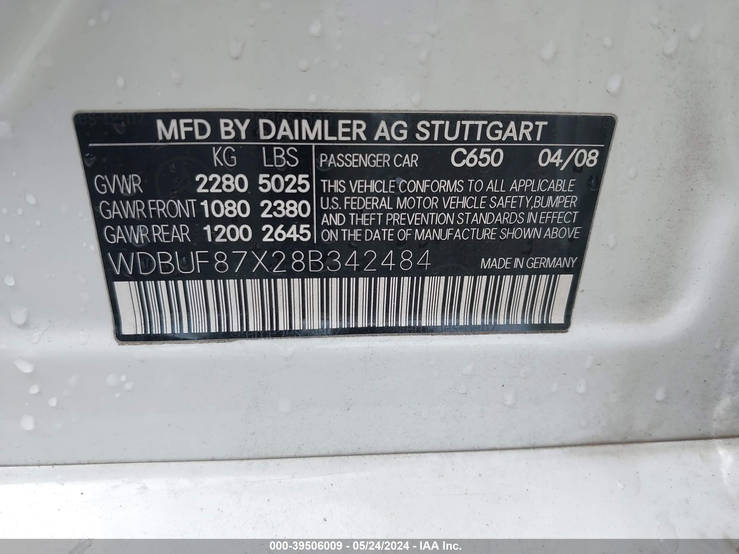 Photo 8 VIN: WDBUF87X28B342484 - MERCEDES-BENZ NULL 