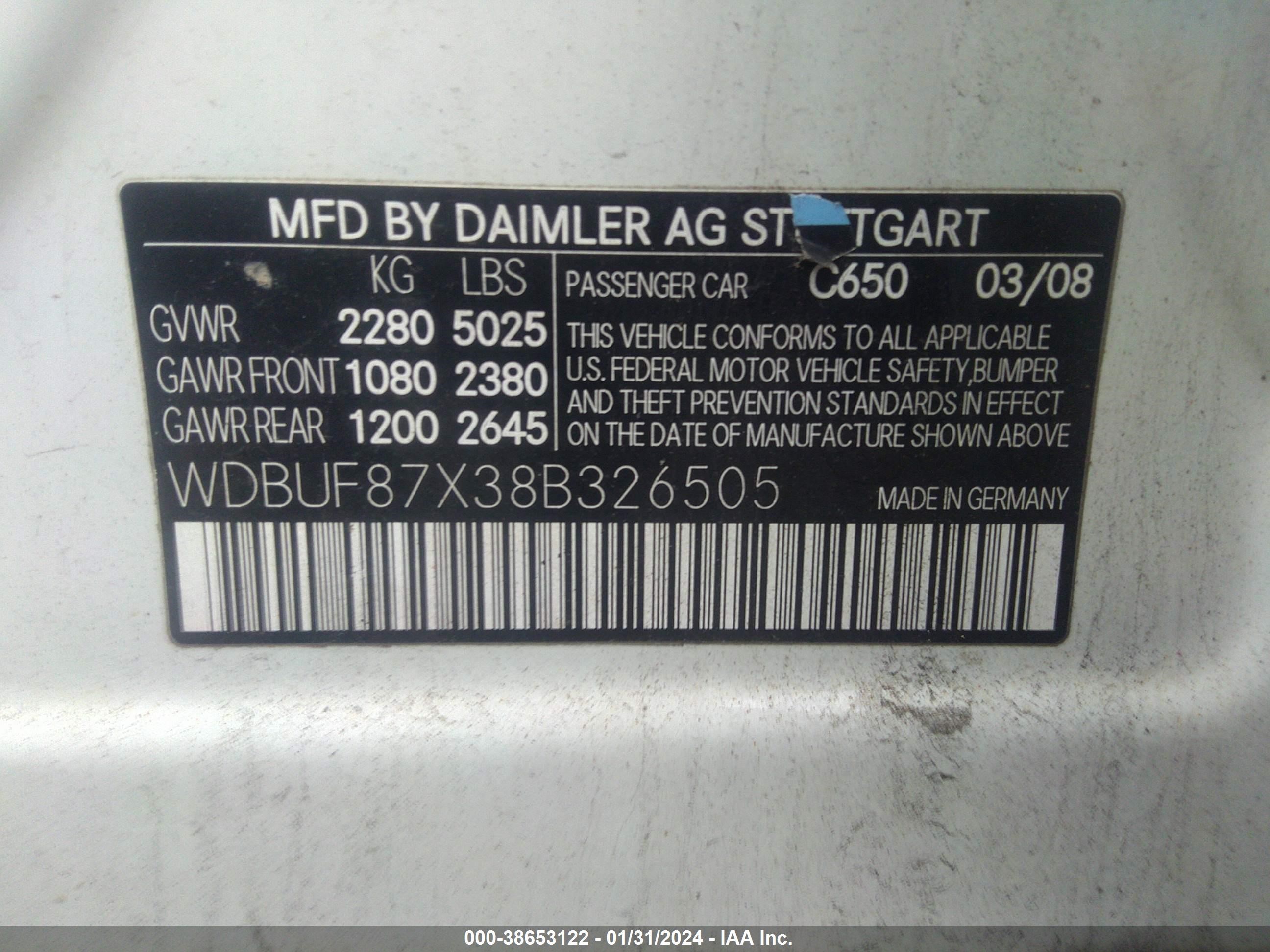 Photo 8 VIN: WDBUF87X38B326505 - MERCEDES-BENZ E-KLASSE 