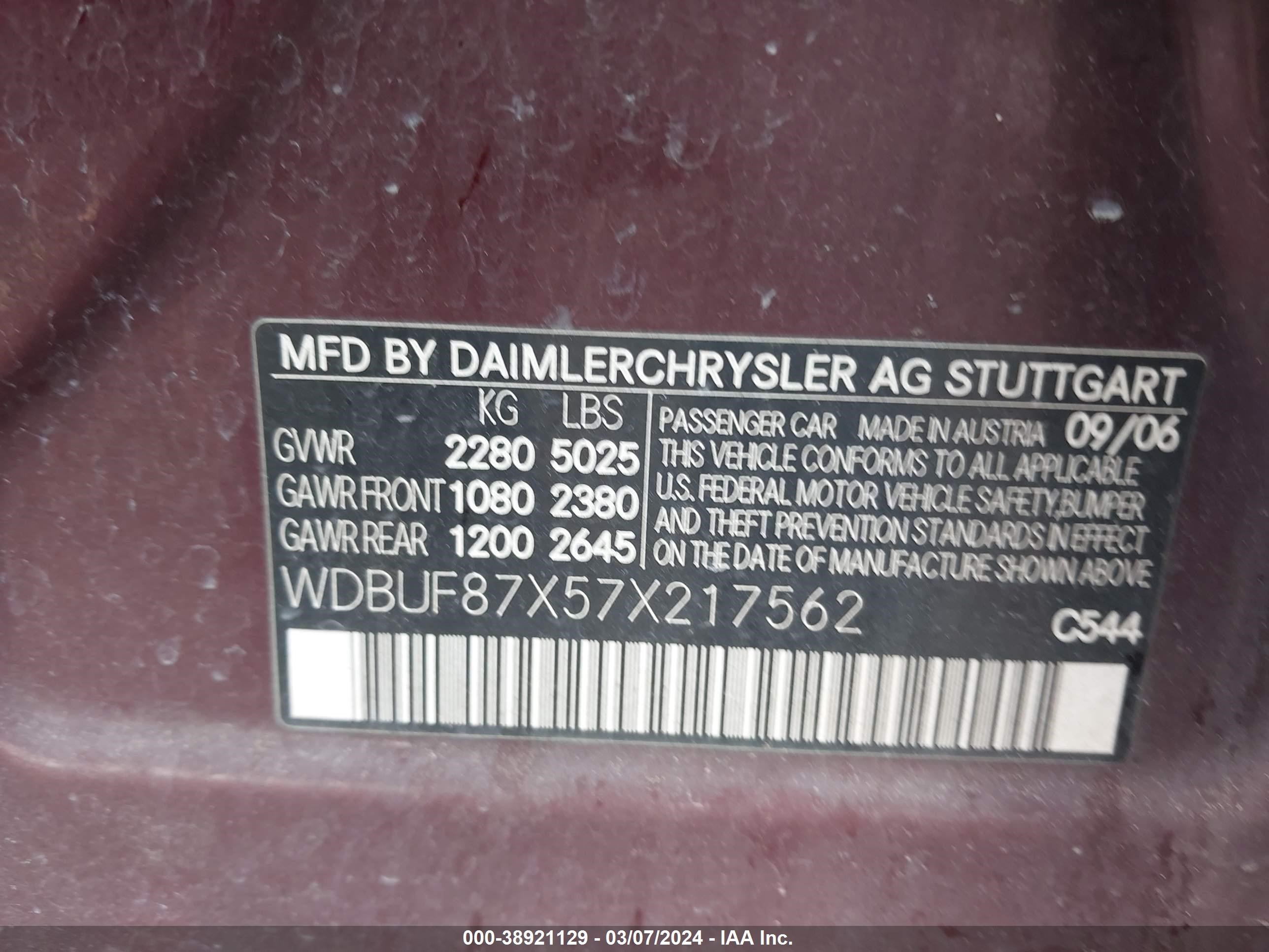 Photo 8 VIN: WDBUF87X57X217562 - MERCEDES-BENZ NULL 