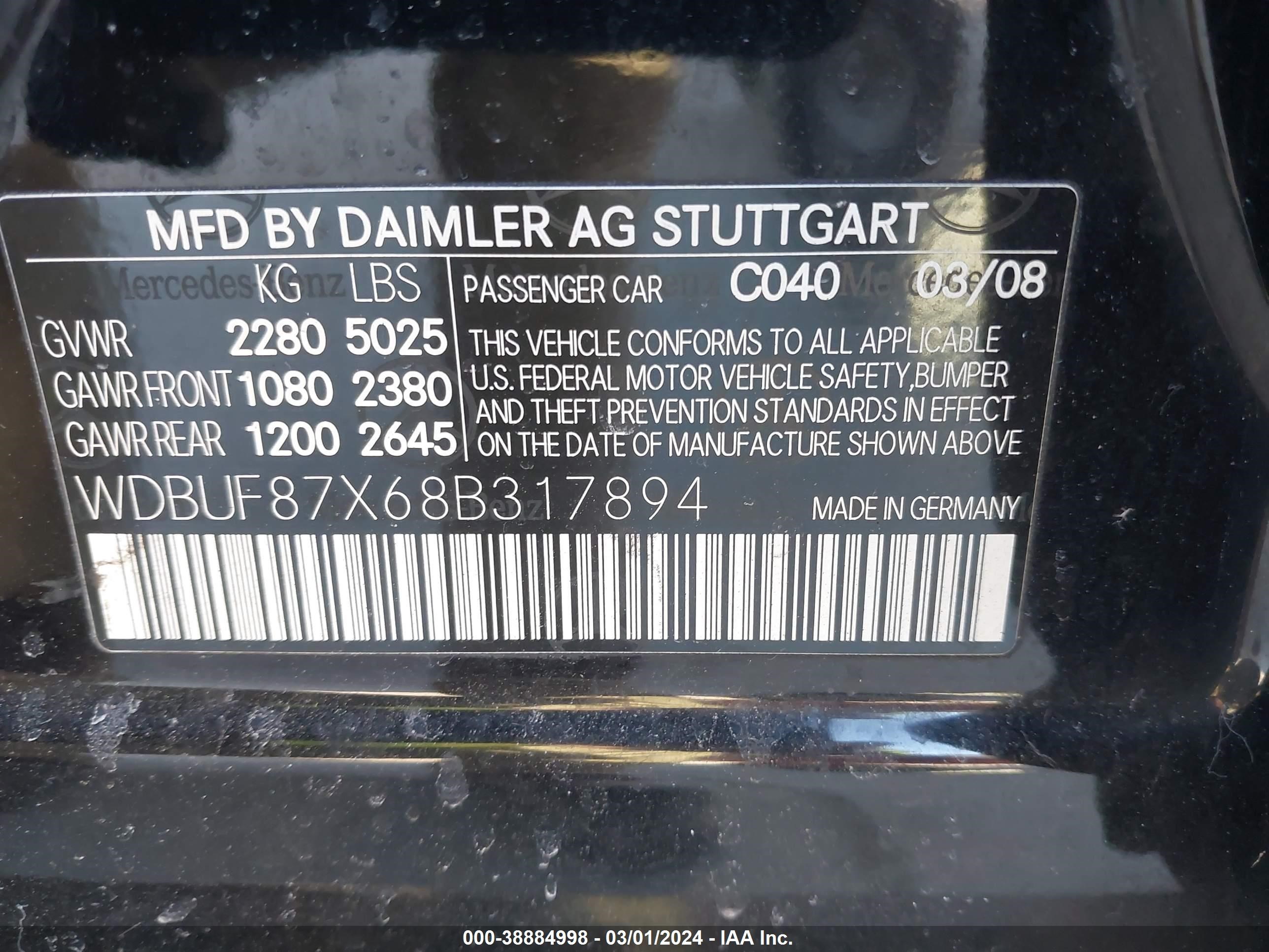 Photo 8 VIN: WDBUF87X68B317894 - MERCEDES-BENZ NULL 