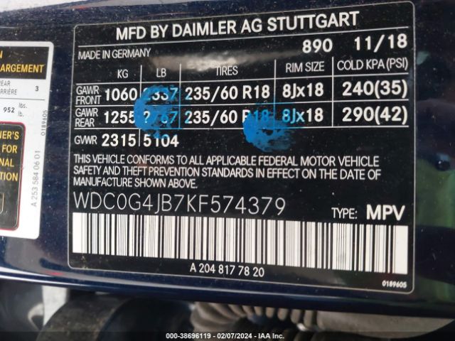 Photo 8 VIN: WDC0G4JB7KF574379 - MERCEDES-BENZ GLC 300 