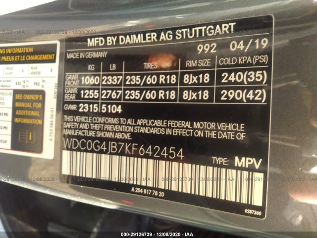 Photo 8 VIN: WDC0G4JB7KF642454 - MERCEDES-BENZ GLC 