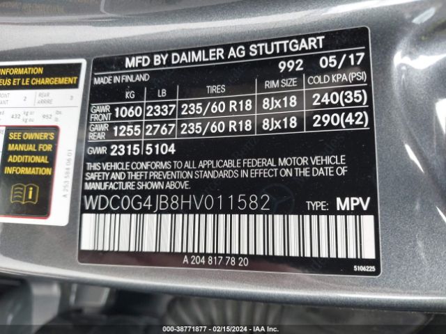 Photo 8 VIN: WDC0G4JB8HV011582 - MERCEDES-BENZ GLC 300 