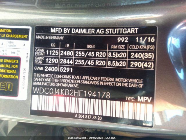 Photo 8 VIN: WDC0J4KB2HF194178 - MERCEDES-BENZ GLC 