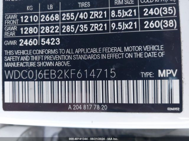 Photo 8 VIN: WDC0J6EB2KF614715 - MERCEDES-BENZ GLC-CLASS 