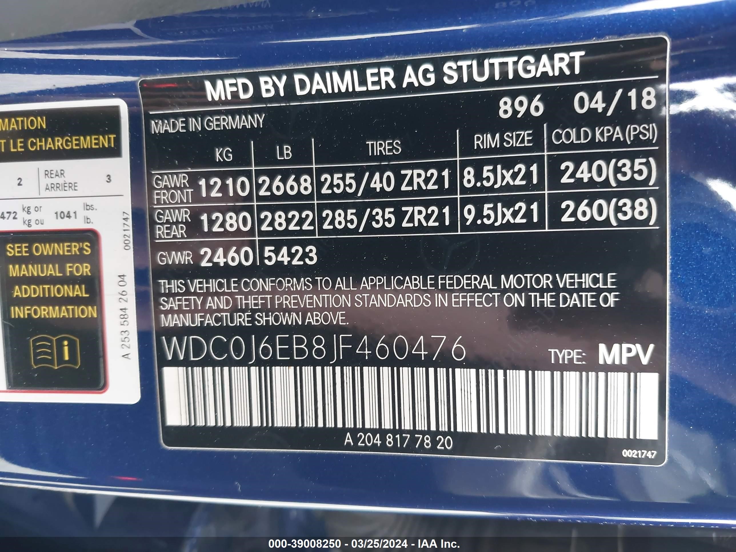 Photo 8 VIN: WDC0J6EB8JF460476 - MERCEDES-BENZ NULL 