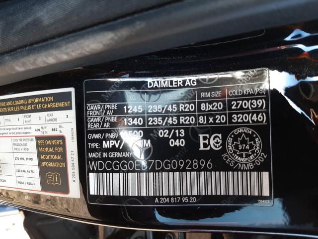 Photo 9 VIN: WDCGG0EB7DG092896 - MERCEDES-BENZ GLK 250 BL 