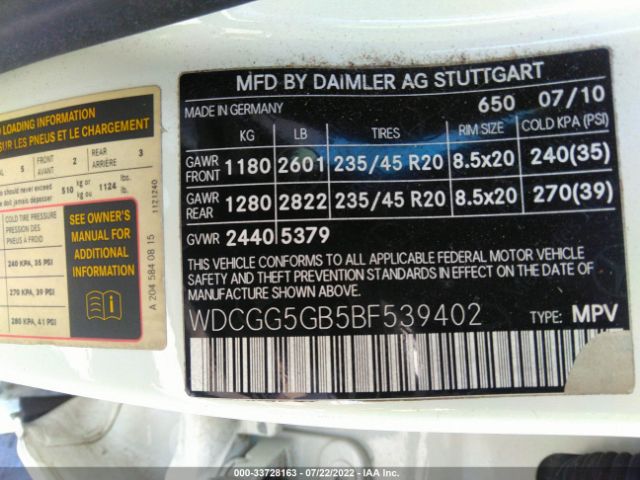 Photo 8 VIN: WDCGG5GB5BF539402 - MERCEDES-BENZ GLK-CLASS 