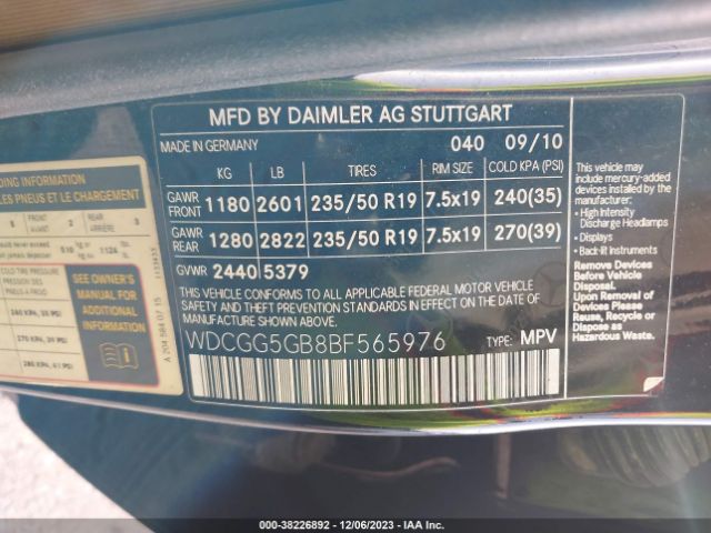 Photo 8 VIN: WDCGG5GB8BF565976 - MERCEDES-BENZ GLK 